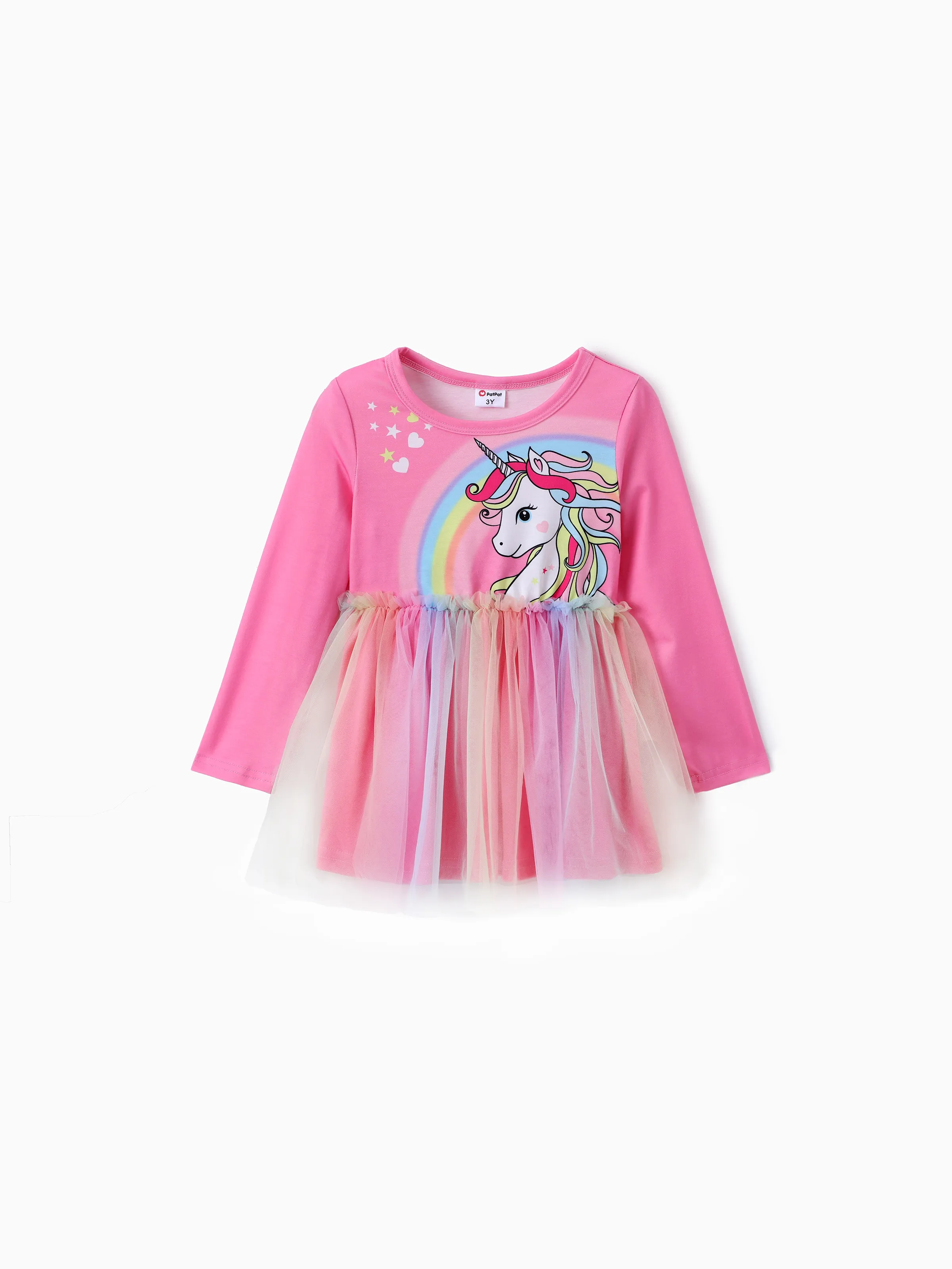 Toddler Girl 2pcs Unicorn Print Mesh Splice Top and Leggings Set Pink