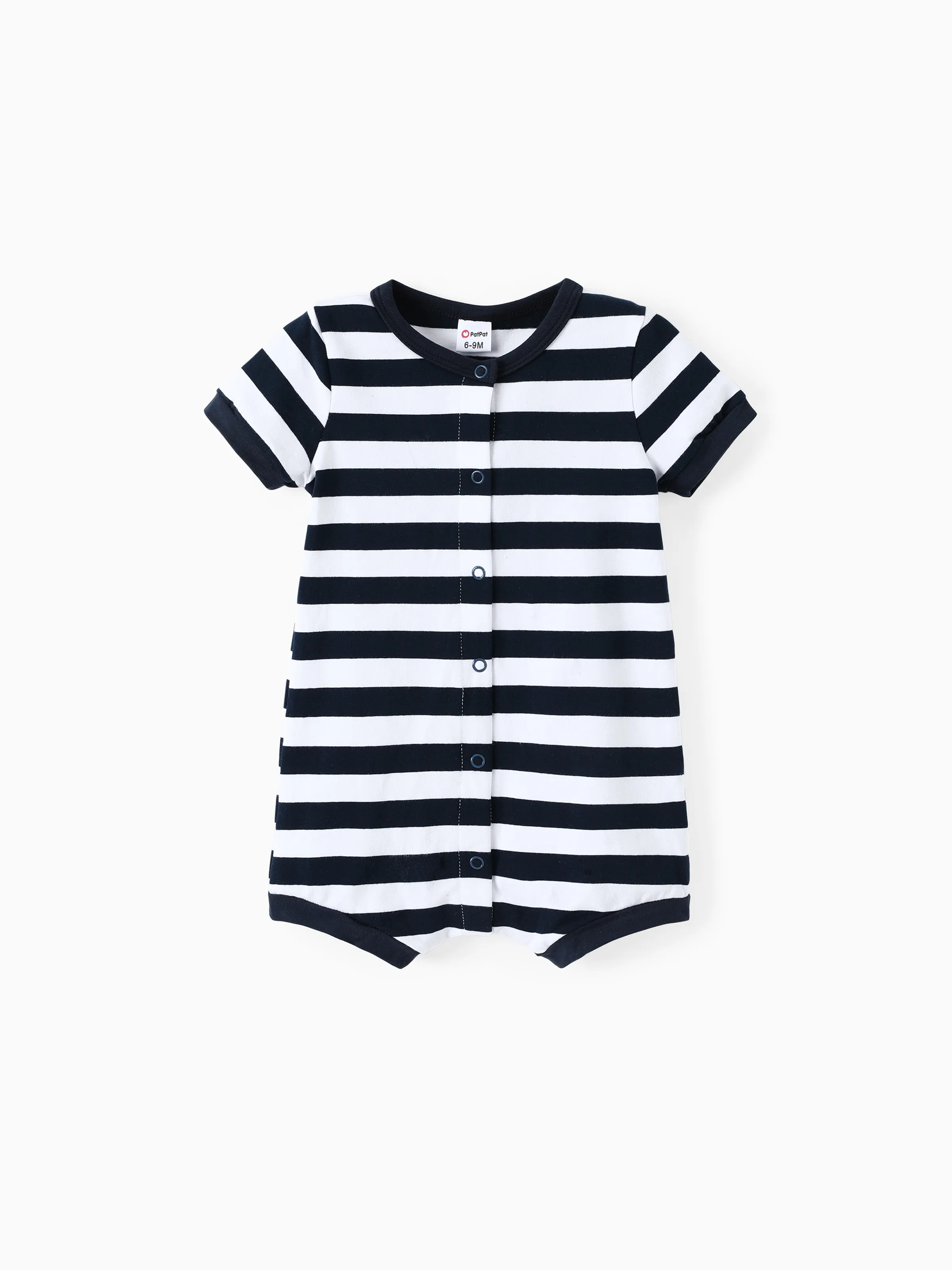Baby Boy Print/Striped Short-sleeve Snap Romper Blueblackwhite