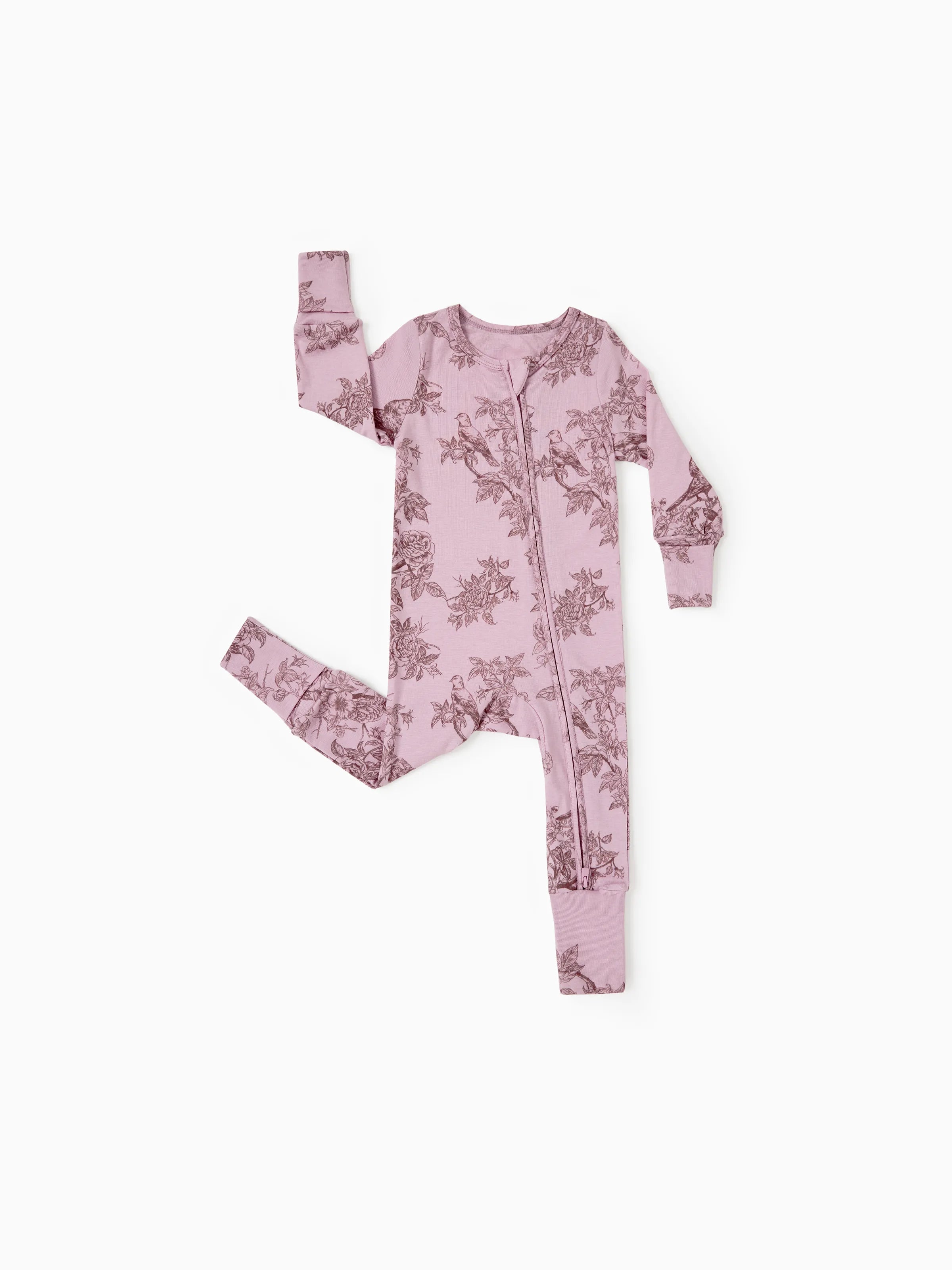 Baby Boy/Girl Plant Print Zip-up Snug-Fitting Wool Pajamas Pink