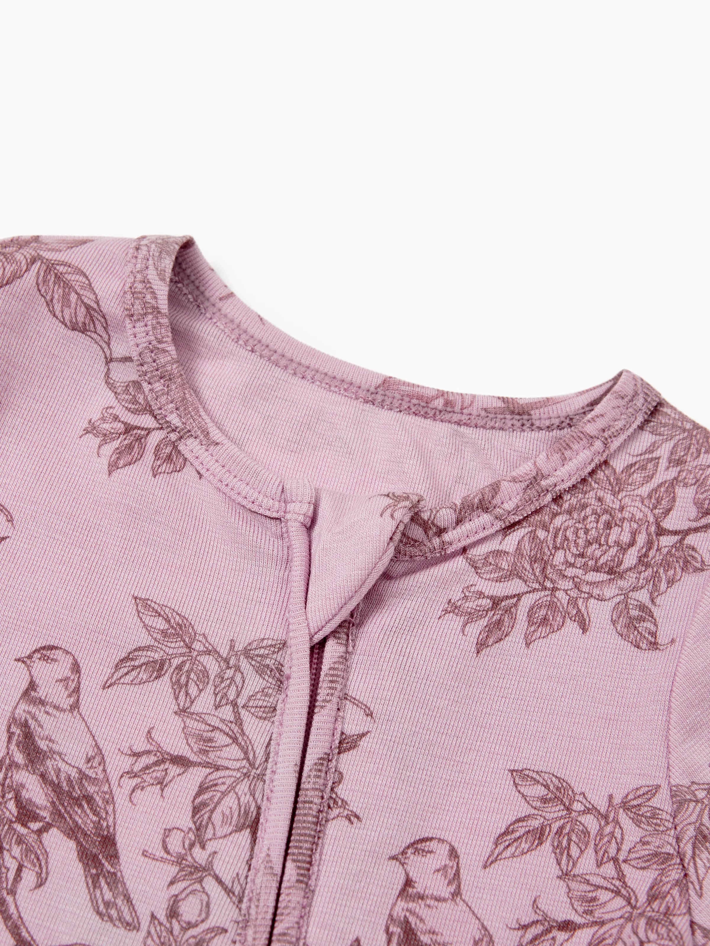Baby Boy/Girl Plant Print Zip-up Snug-Fitting Wool Pajamas Pink