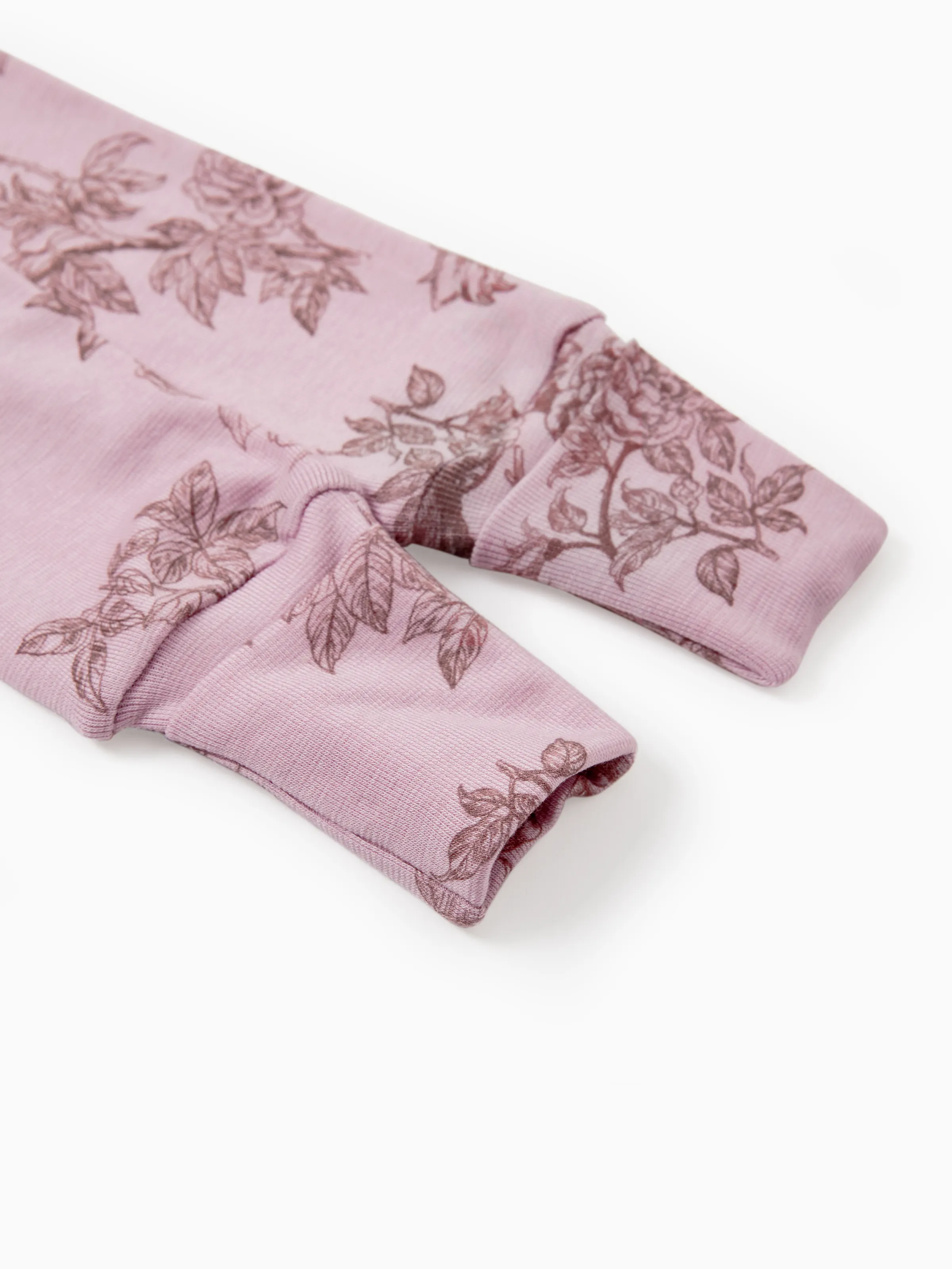 Baby Boy/Girl Plant Print Zip-up Snug-Fitting Wool Pajamas Pink