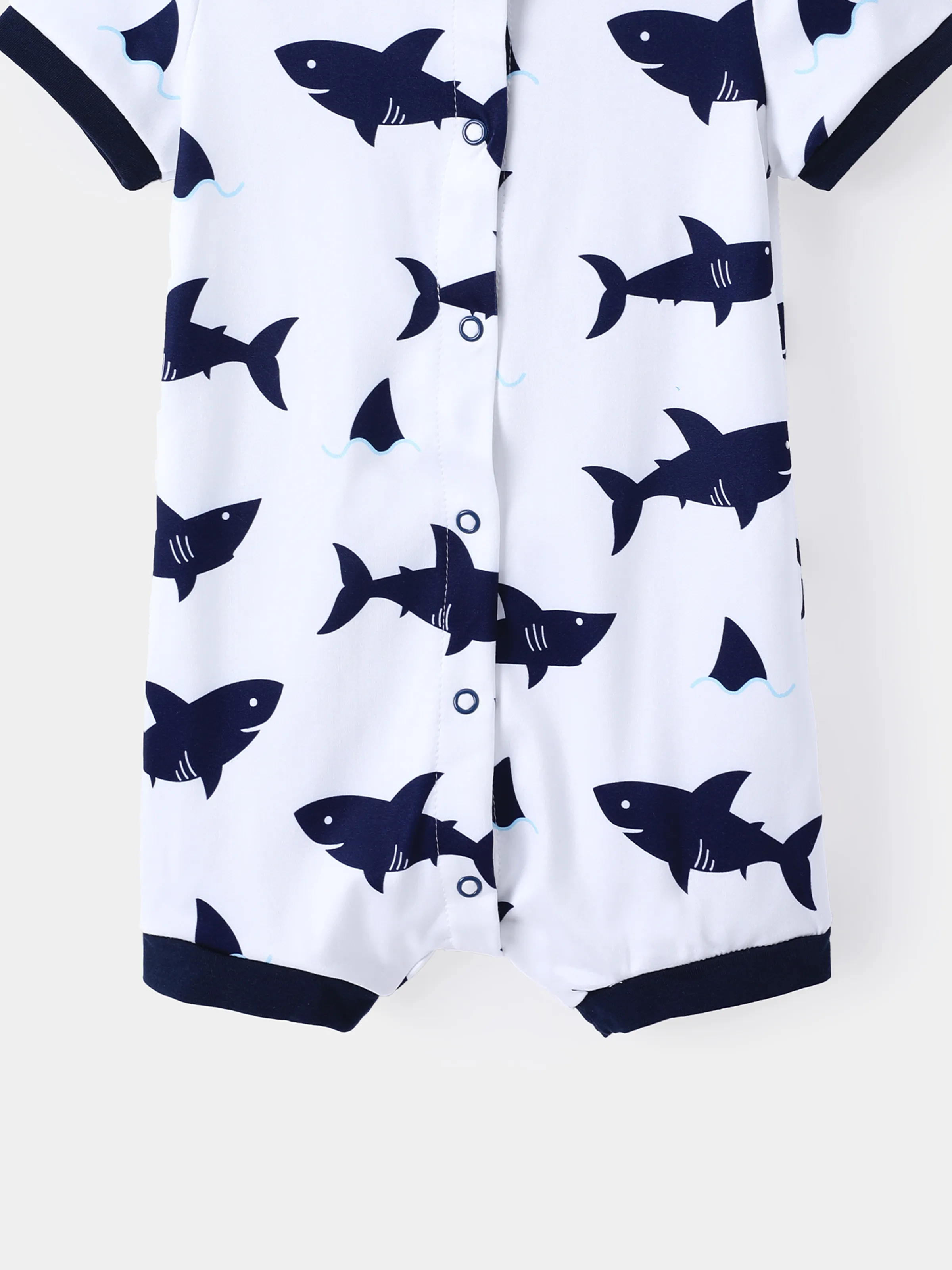 Baby Boy Print/Striped Short-sleeve Snap Romper Dark Blue+white