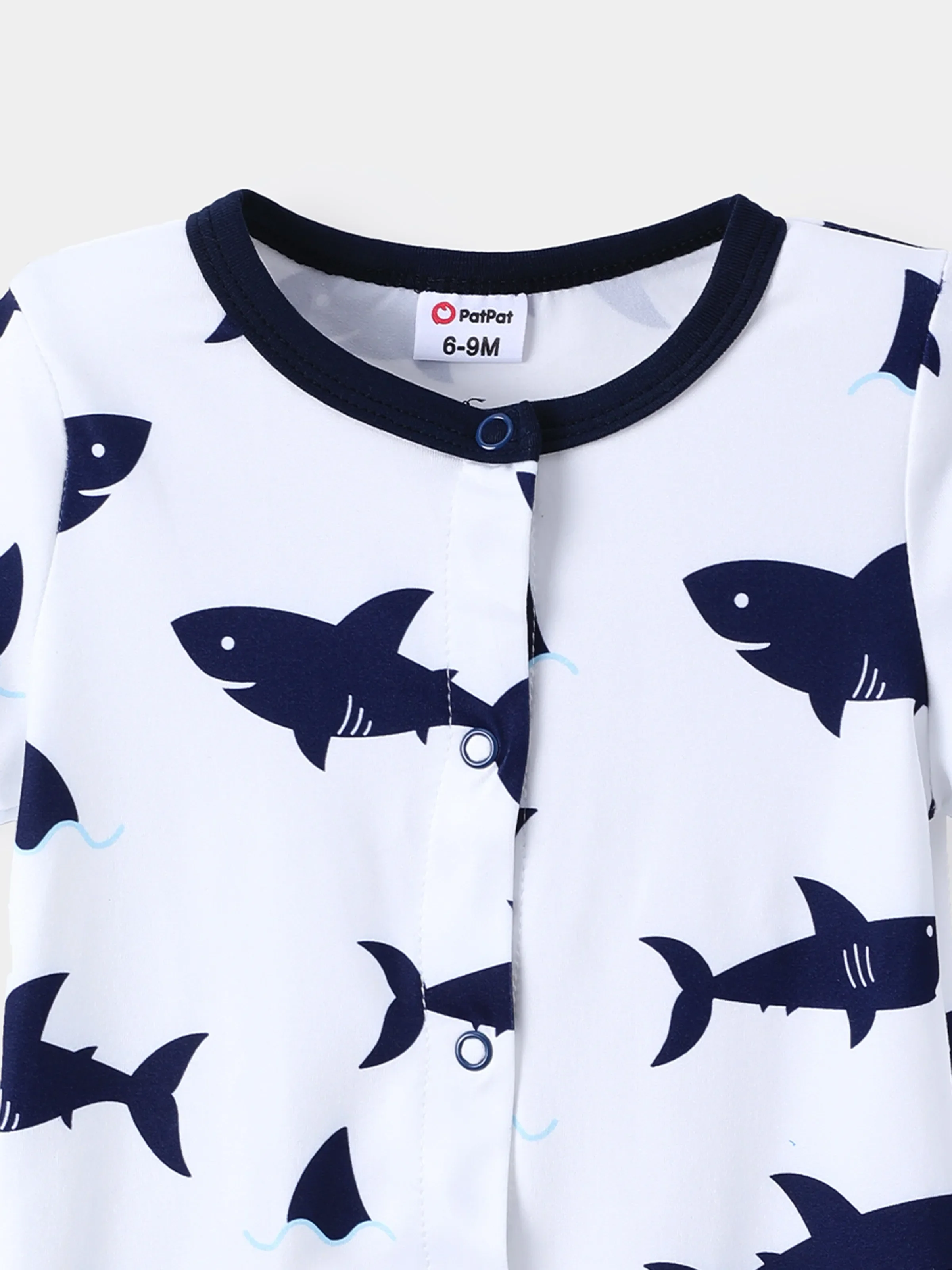 Baby Boy Print/Striped Short-sleeve Snap Romper Dark Blue+white