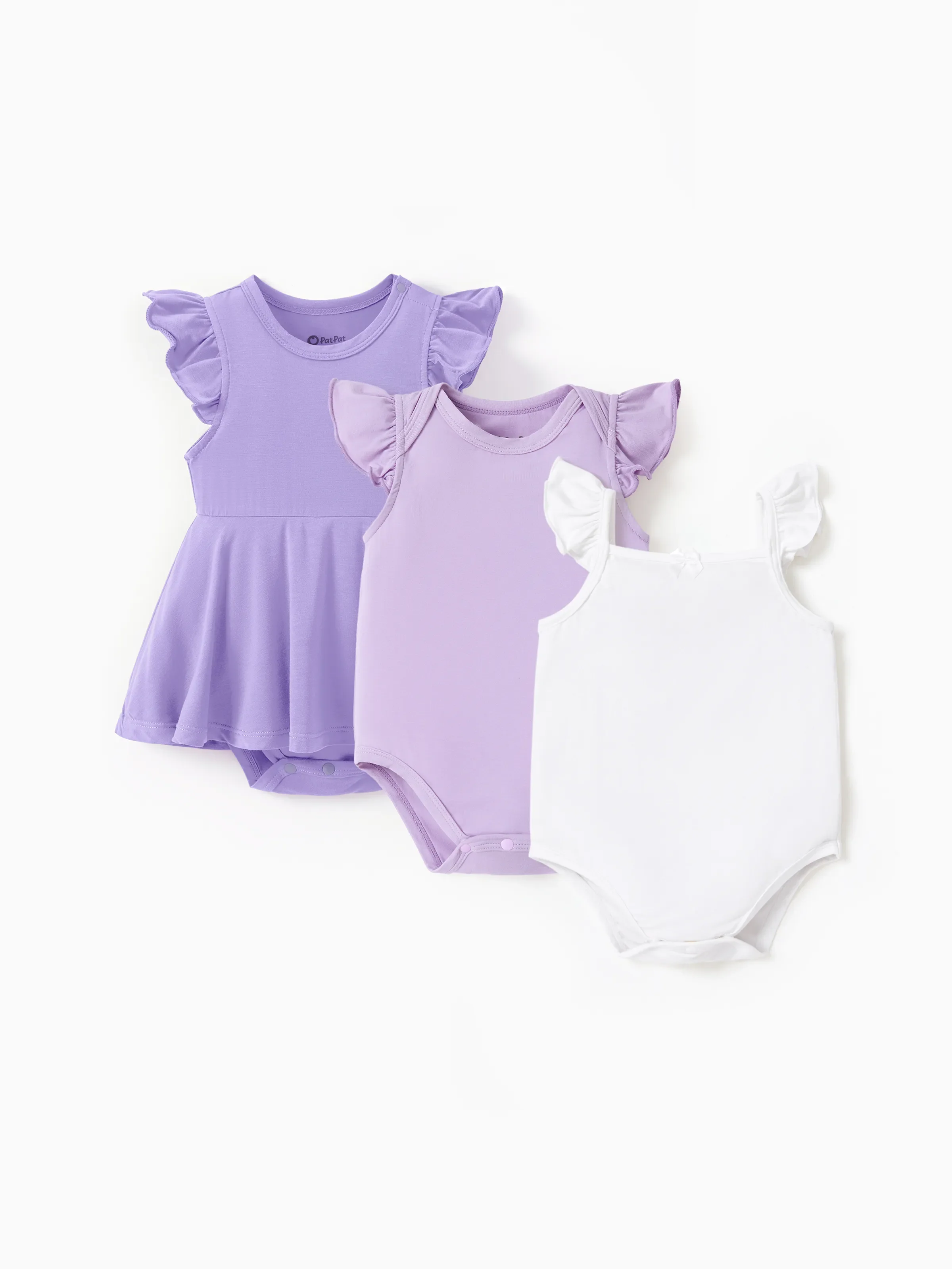 Bamboo Baby Girl Solid Color 3-Piece Rompers Set Purple