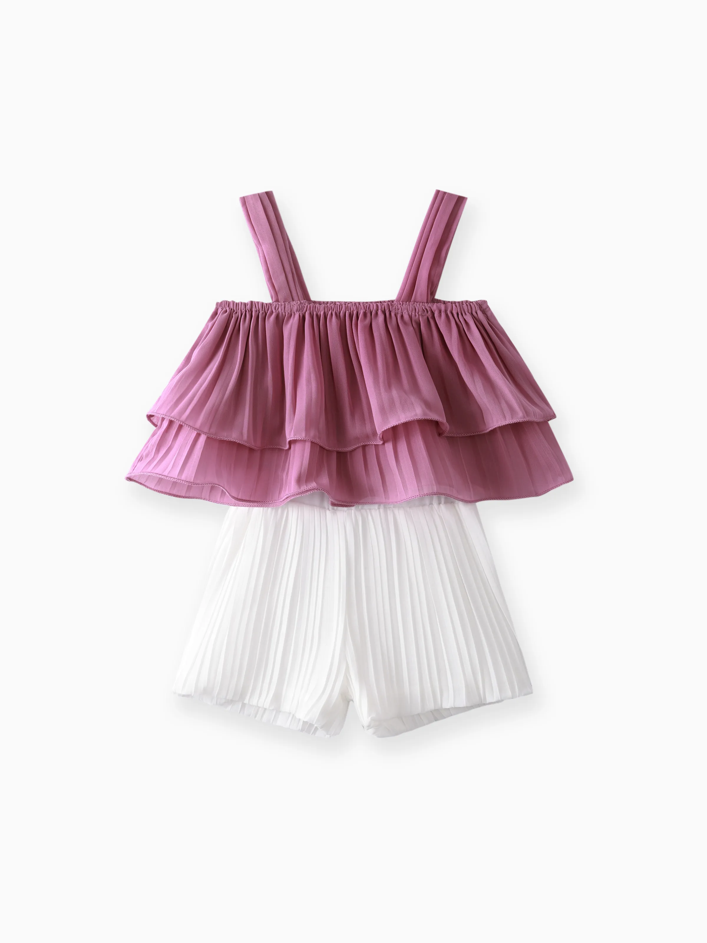 2-Piece Baby/Toddler Girl Elegant Pleated Camisole and Shorts Set Roseo