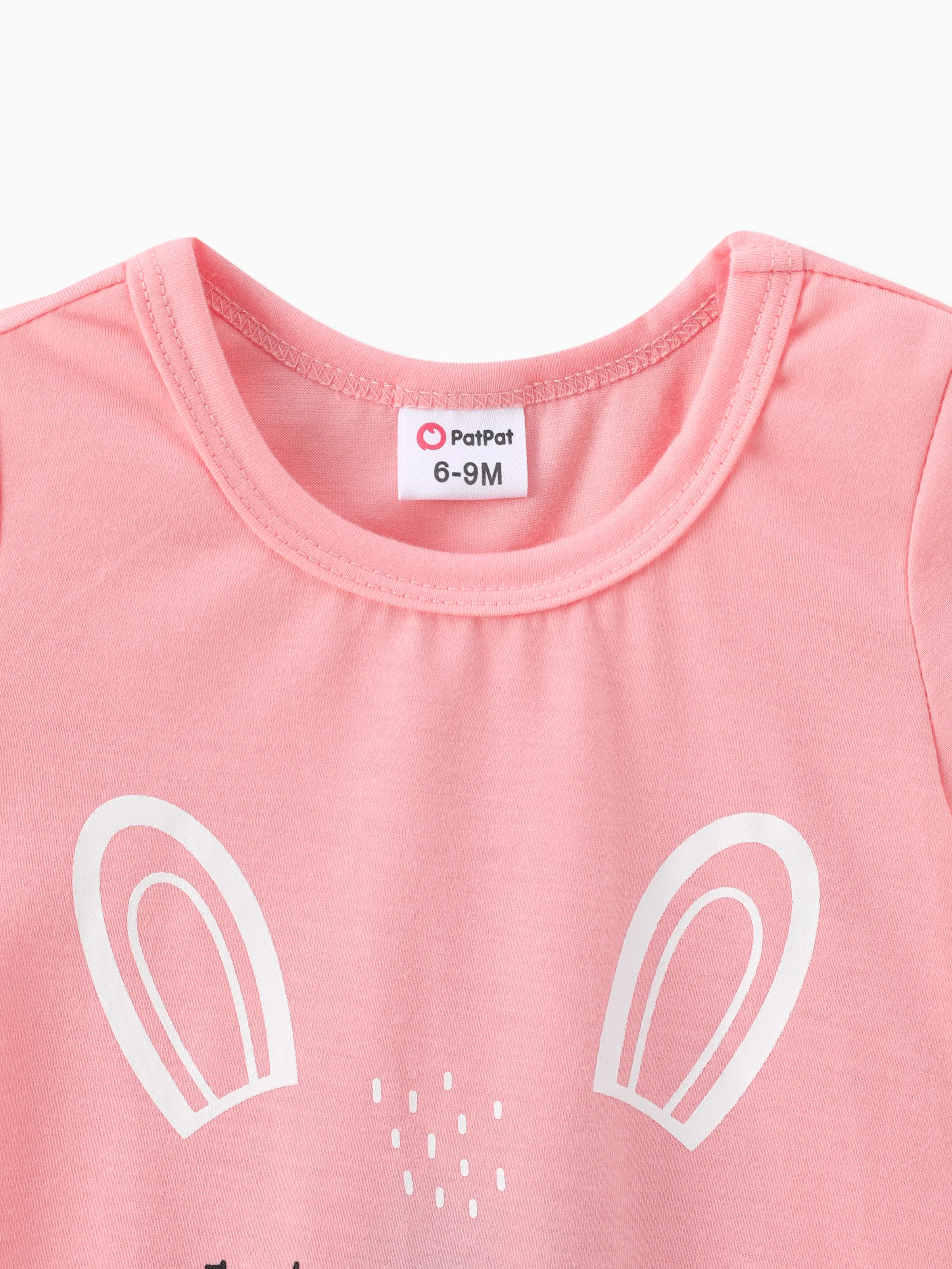 Baby Girl Rabbit Print Short-sleeve Romper Pink
