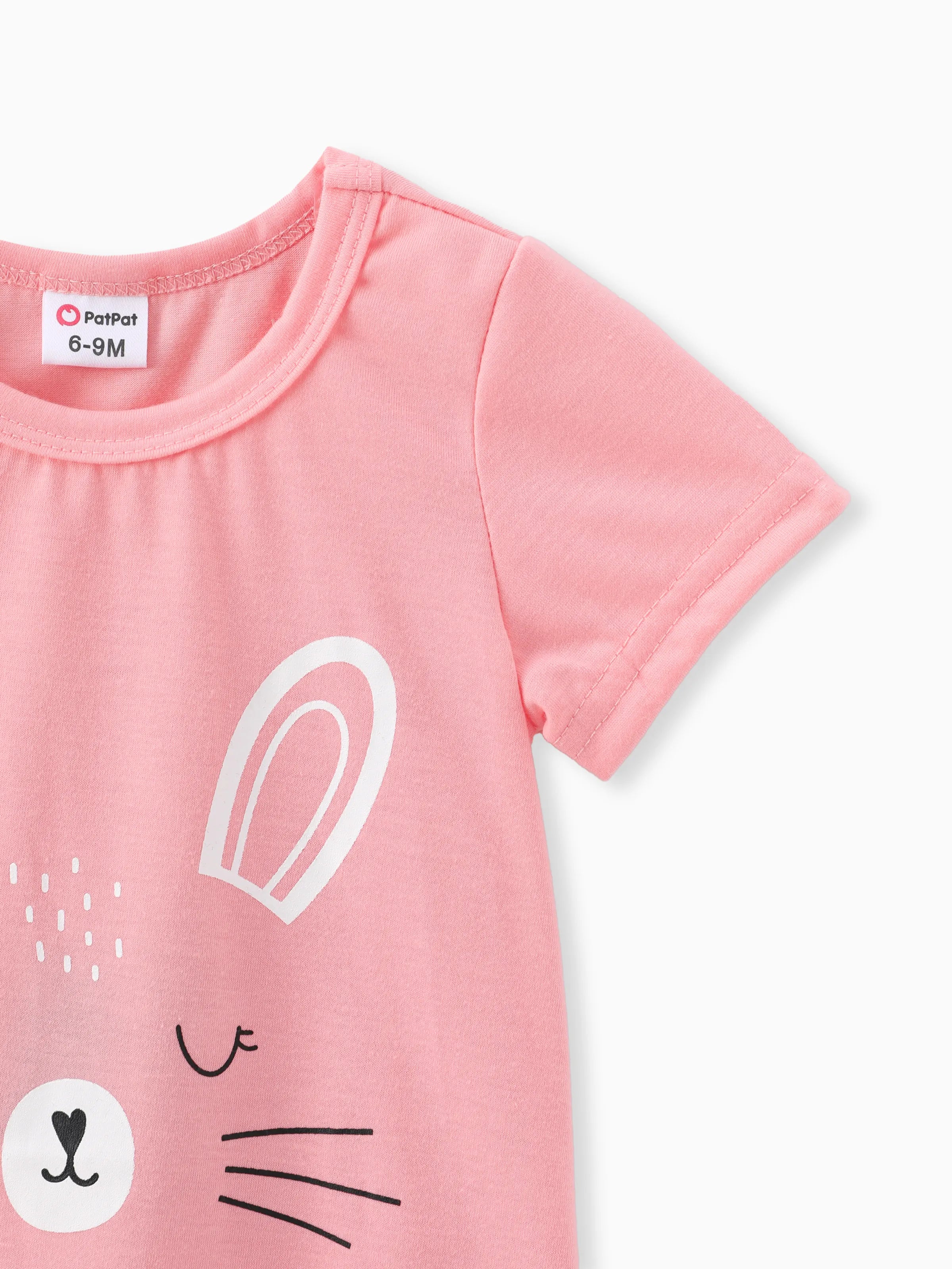 Baby Girl Rabbit Print Short-sleeve Romper Pink