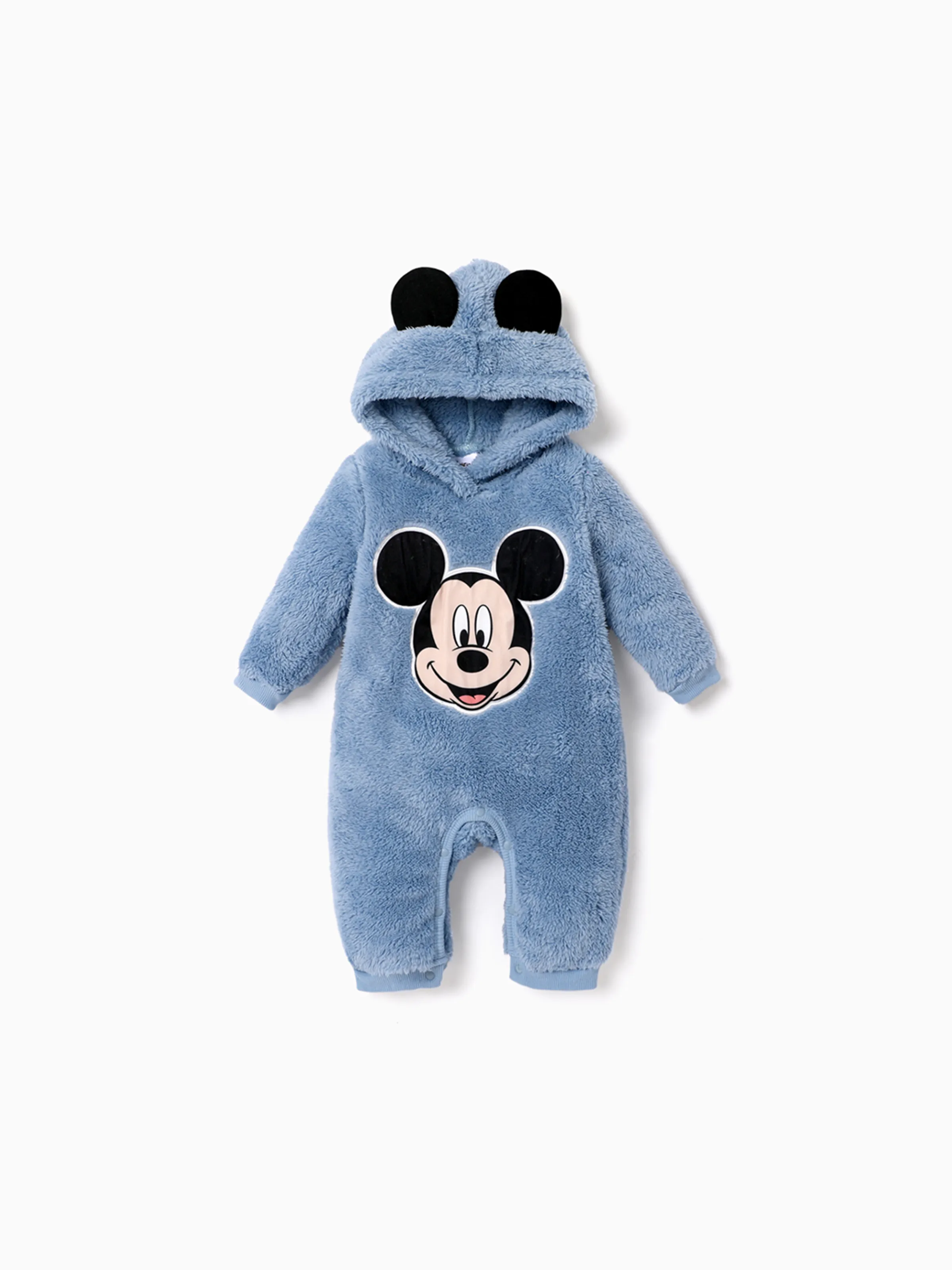Disney Mickey and Friends Furry Mickey Pattern 3D Ears Hooded Romper Blue