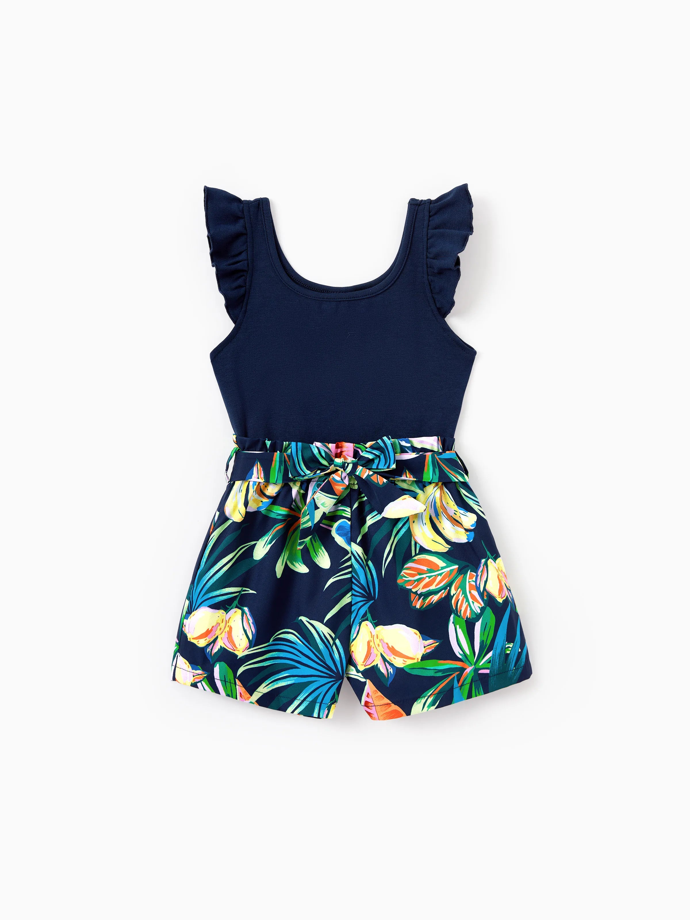 15077-toddler-kid-girl-tropical-leaves-print-sleeveless-rompers-with-belted-shorts-deep-blue-1.jpg Toddler/Kid Girl Tropical Leaves Print Sleeveless Rompers with Belted Shorts Deep Blue