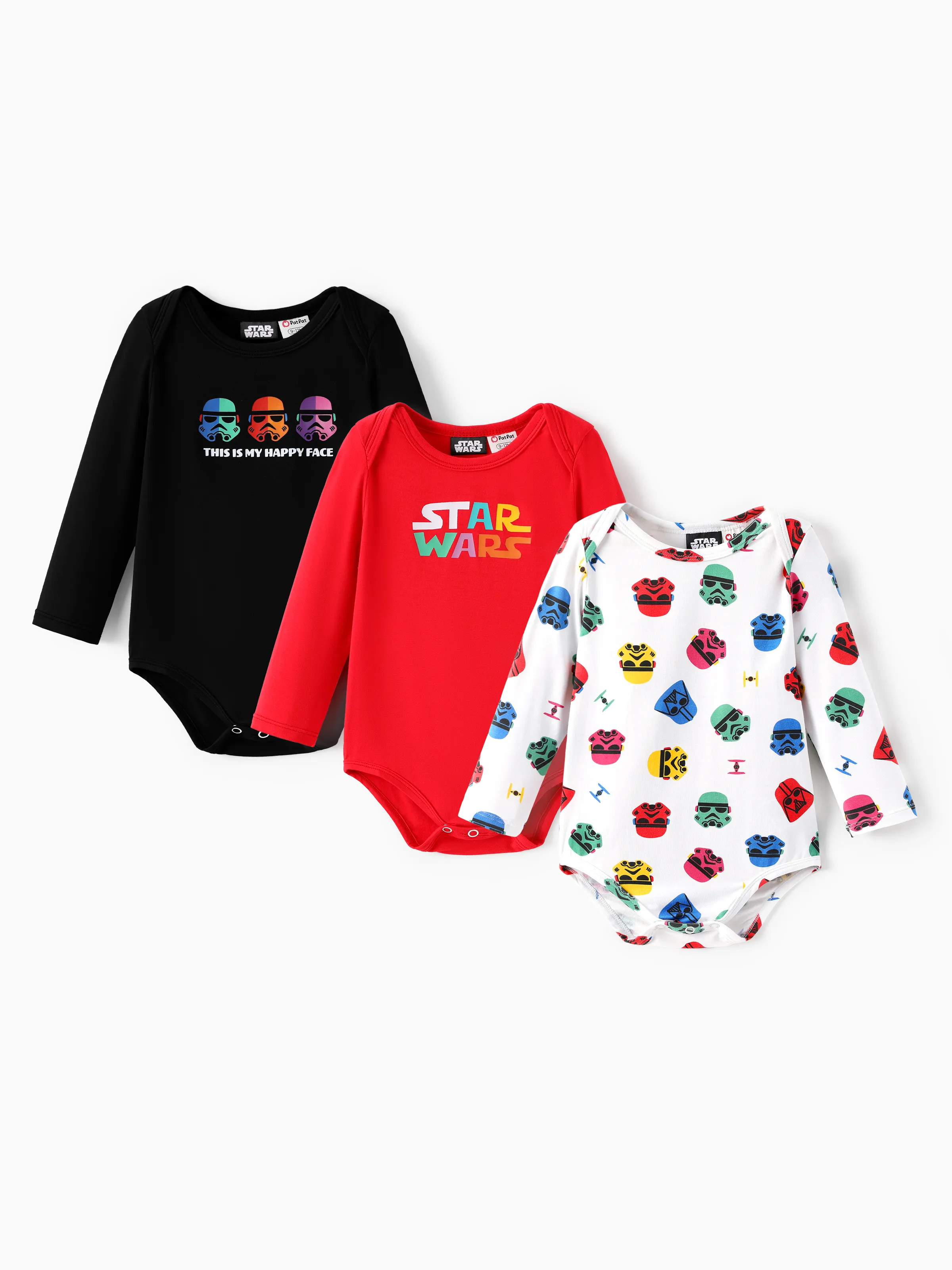 Star Wars Baby Boy 3pcs Childlike Round Neckline Longsleeves Rompers Multi-color