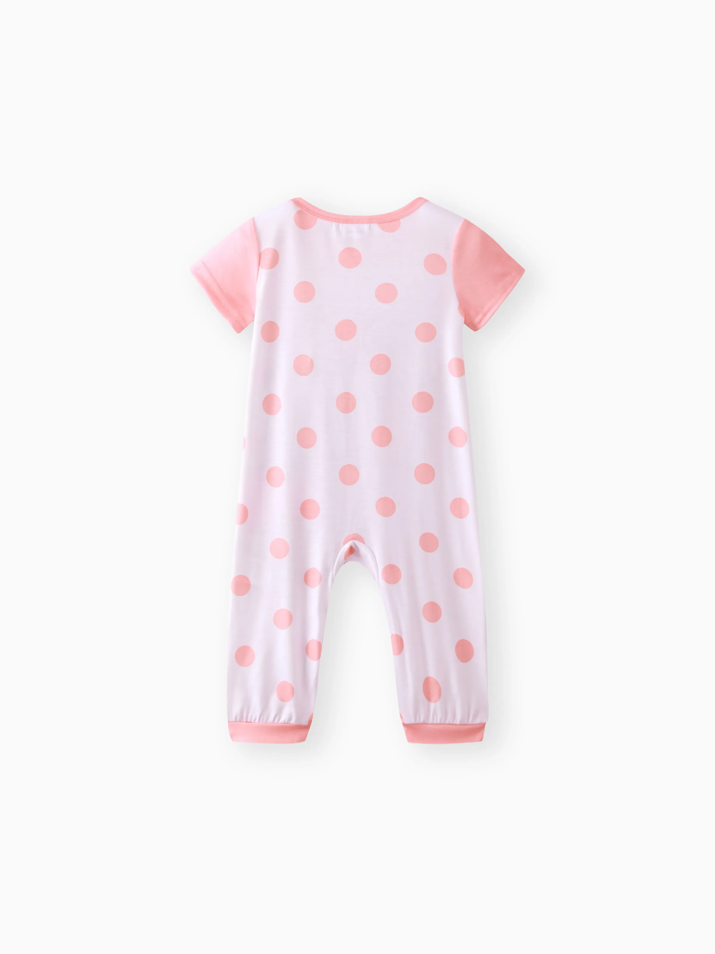 Baby Girl Cartoon Elephant Print Short-sleeve Jumpsuit Pink