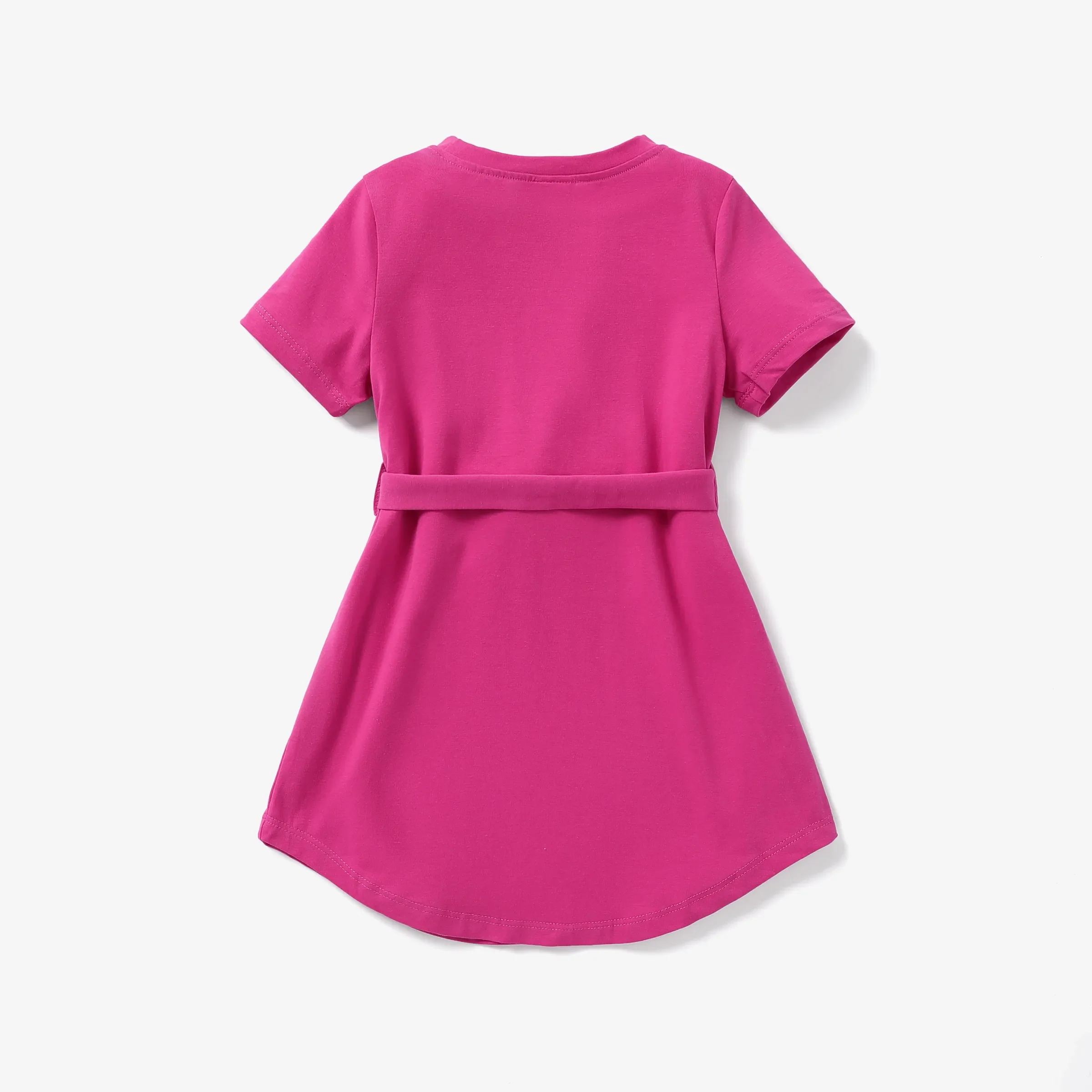 15488-toddler-girl-solid-curved-hem-short-sleeve-belted-dress-hot-pink-2.webp Toddler Girl Solid Curved Hem Short-sleeve Belted Dress Hot Pink