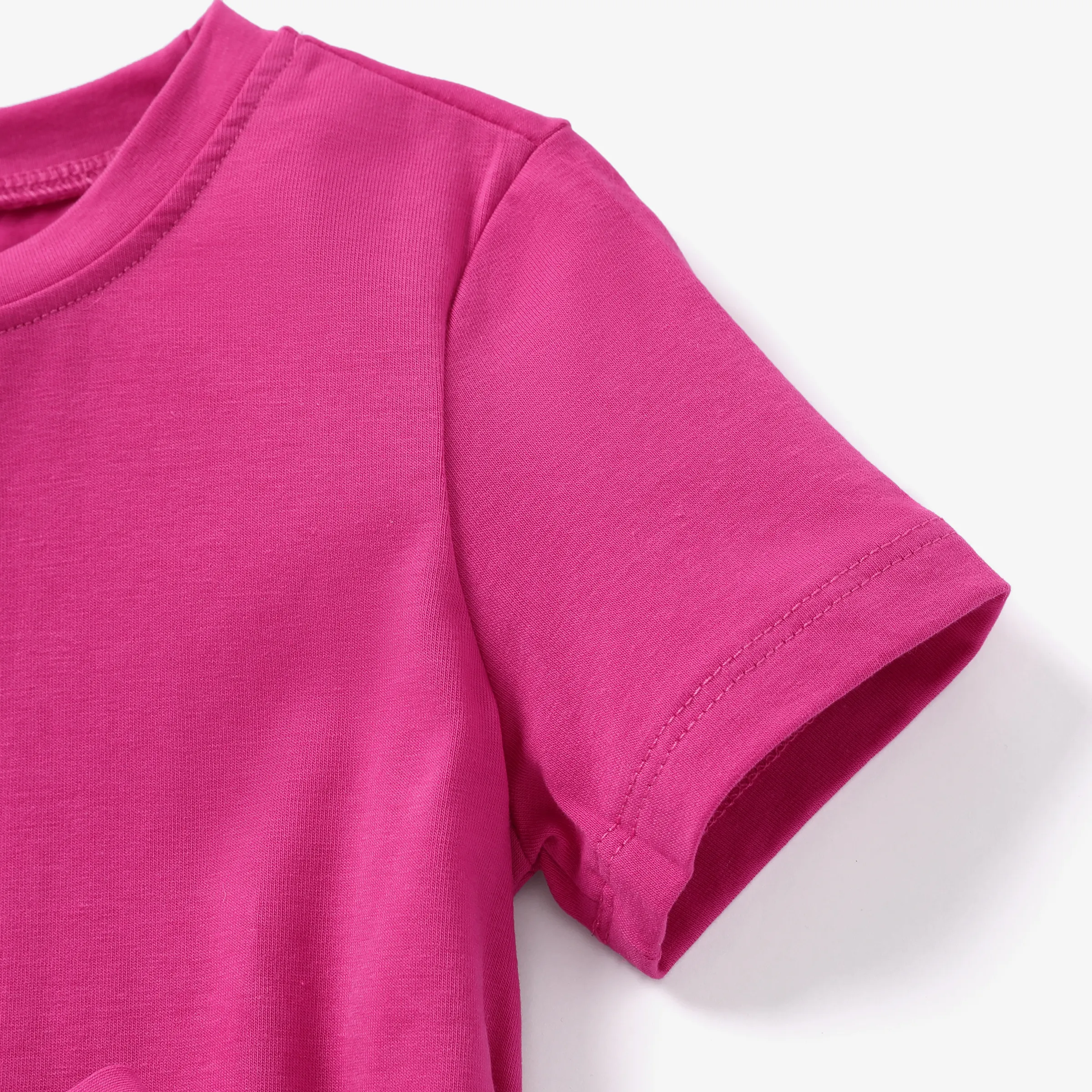 15488-toddler-girl-solid-curved-hem-short-sleeve-belted-dress-hot-pink-4.webp Toddler Girl Solid Curved Hem Short-sleeve Belted Dress Hot Pink