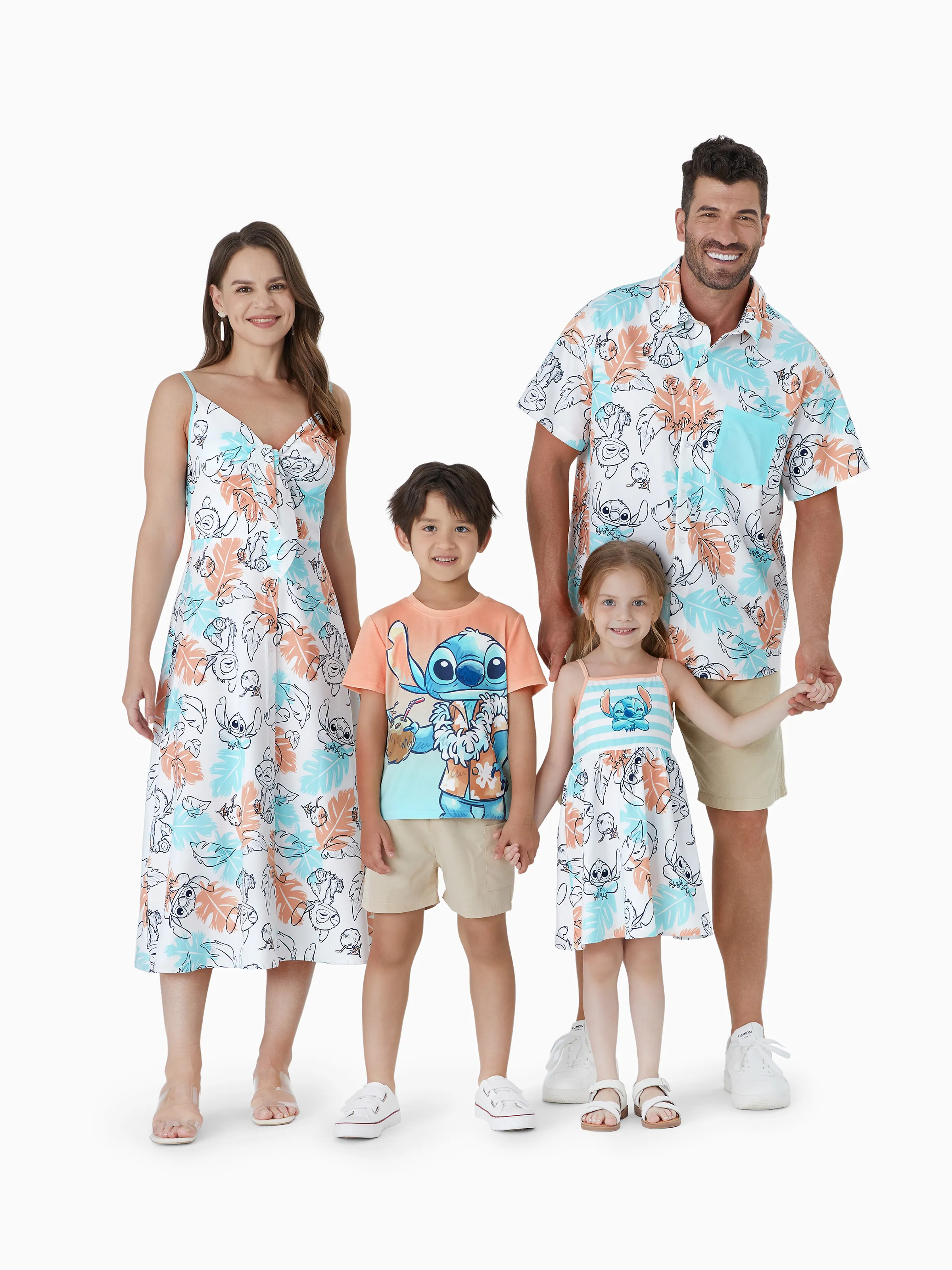 Disney Stitch Family Matching Tropical Flower Gradient Print T-shirt/Sleevelss Dress Multicolor