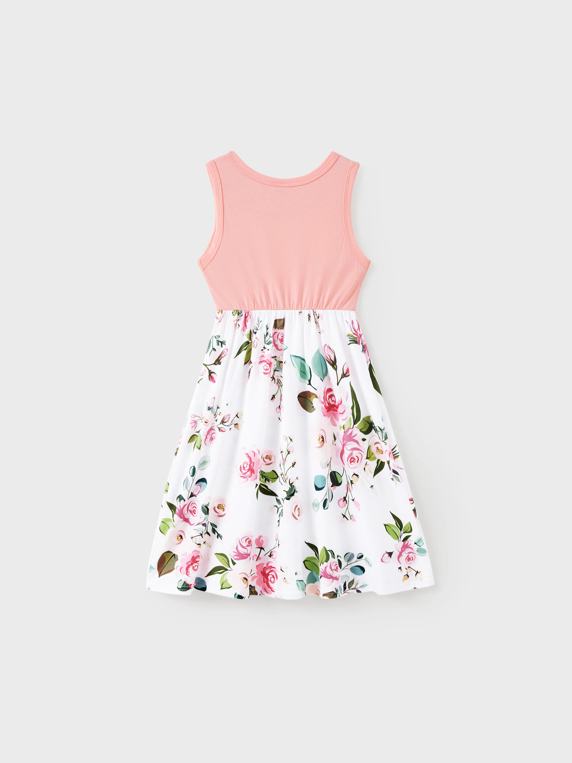 Toddler/Kid Girl Pink Sleeveless Splicing Floral Print Midi Dresses Pink