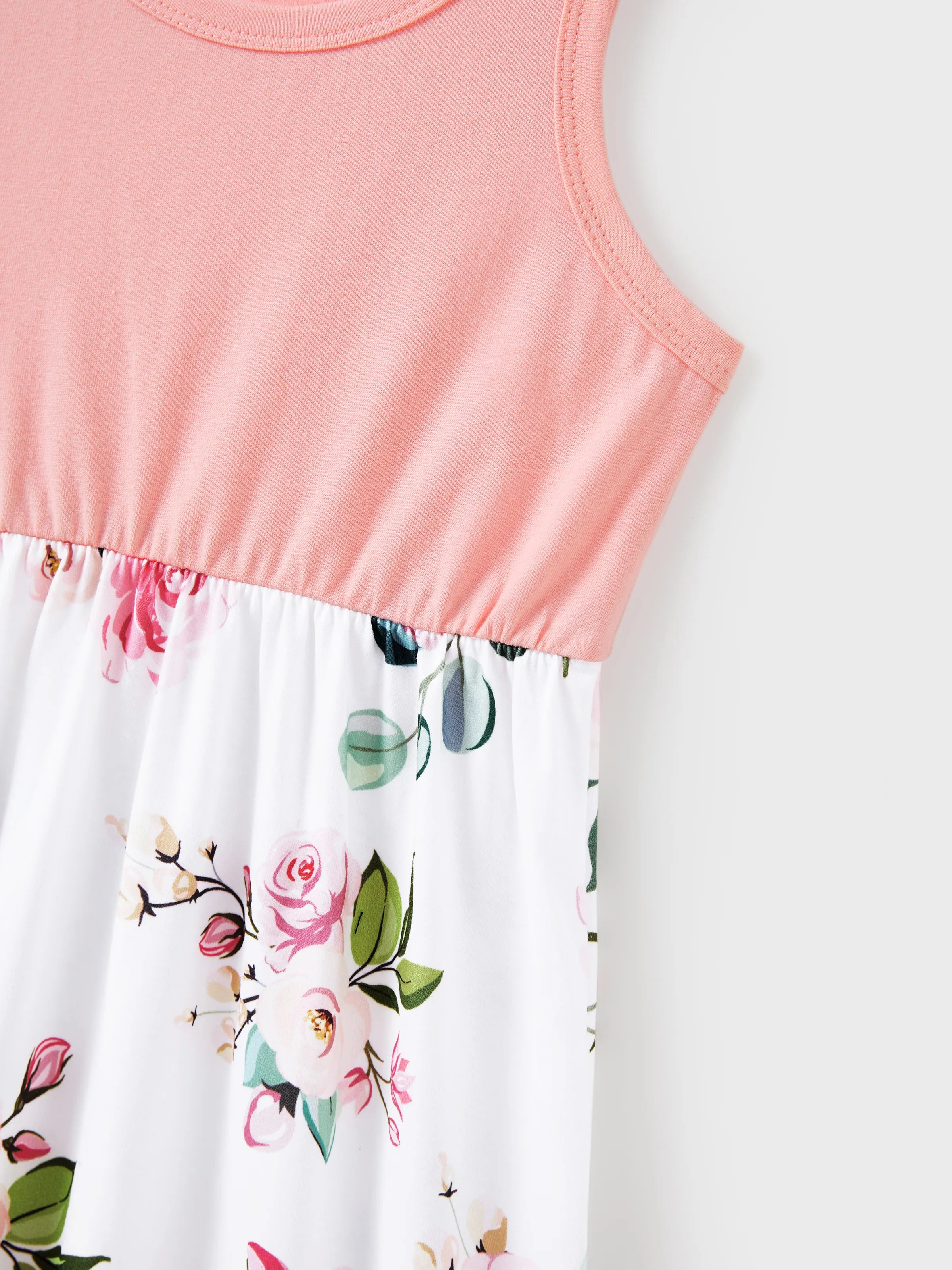 Toddler/Kid Girl Pink Sleeveless Splicing Floral Print Midi Dresses Pink