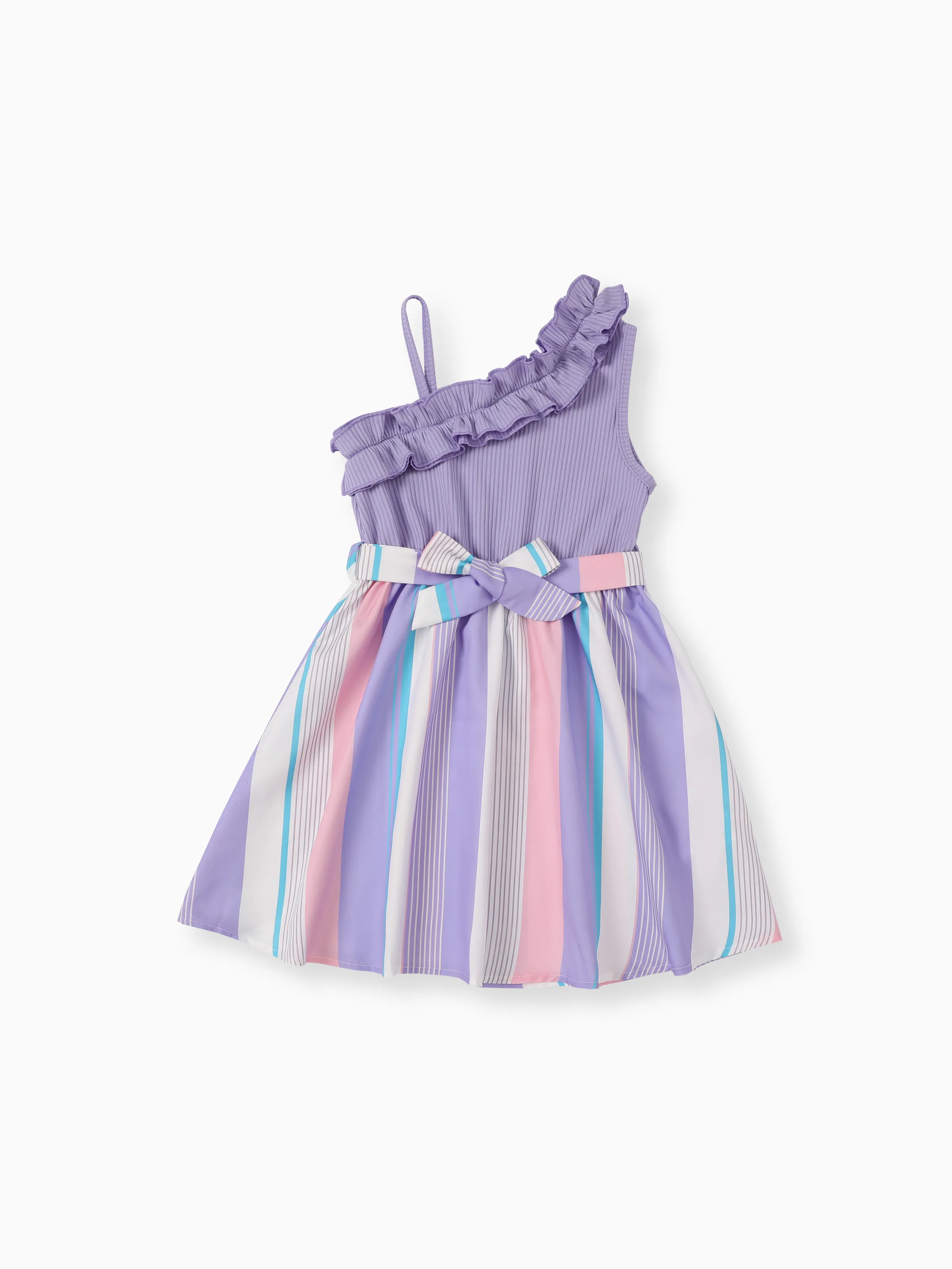 15928-kid-girl-colorful-striped-belted-ribbed-ruffle-slip-dress-purple-1.webp Kid Girl Colorful Striped Belted Ribbed Ruffle Slip Dress Purple