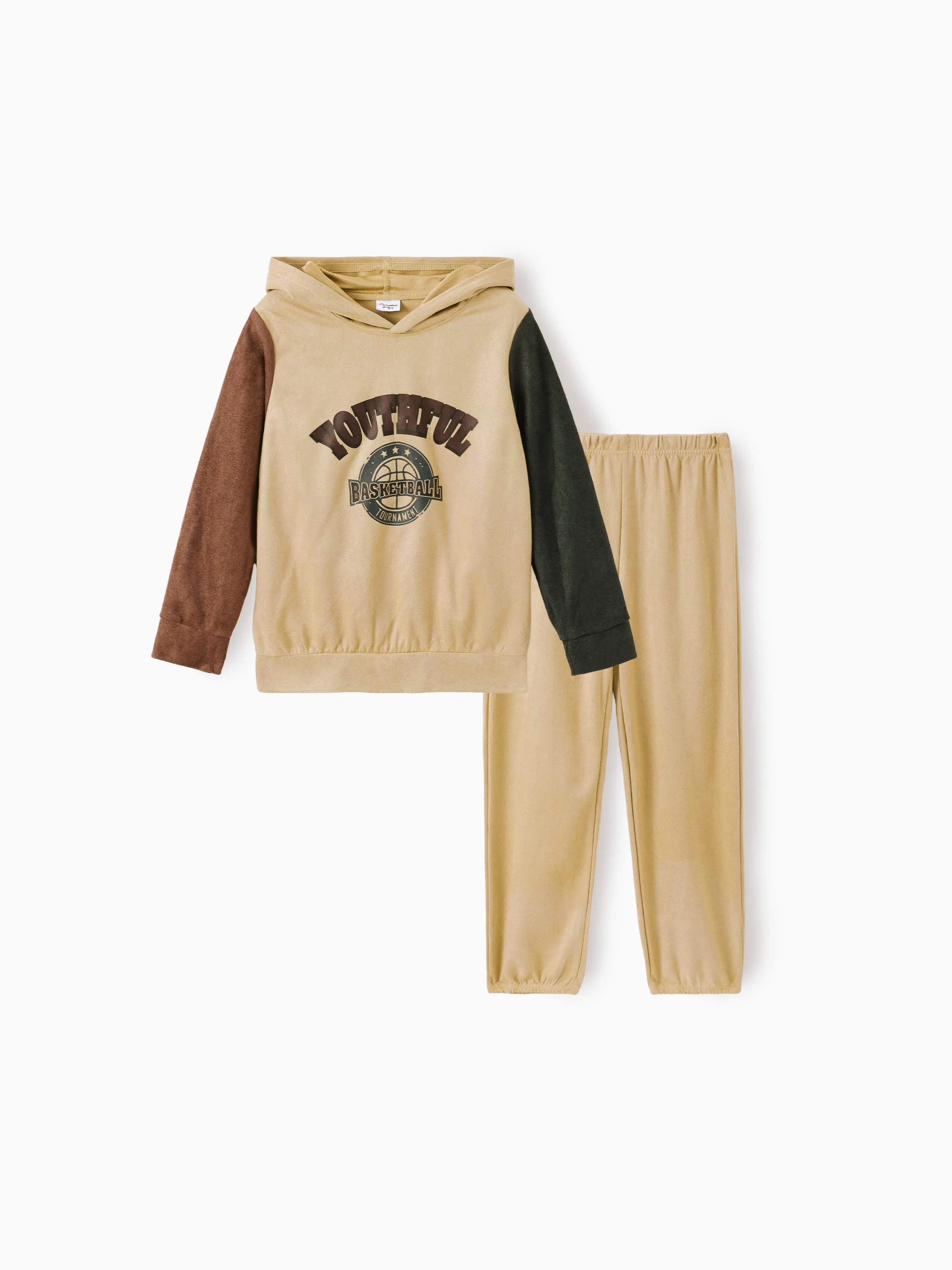 Kid Boy/Girl 2pcs Letter Sweatshirt and Pants Set Khaki