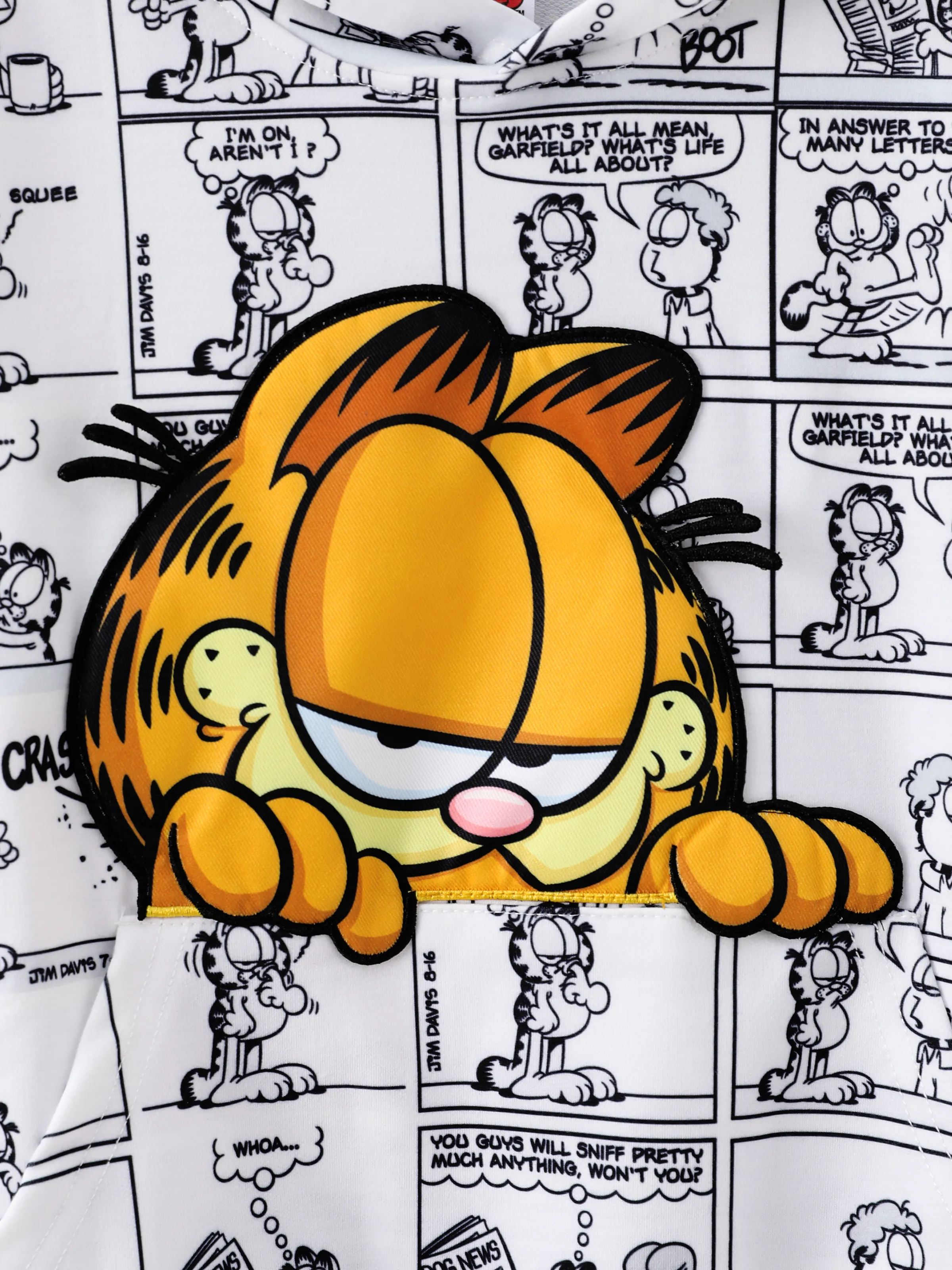 Garfield Kids Boy 1pc Graphic Comic Print Hoodie BlackandWhite