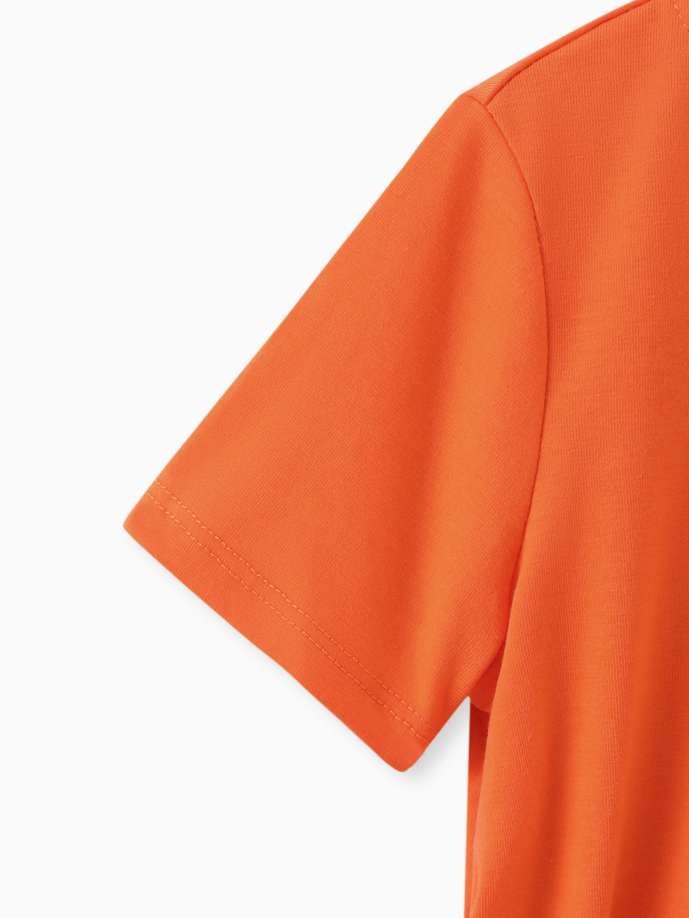 Toddler Girl Solid Curved Hem Short-sleeve Belted Dress Orange color