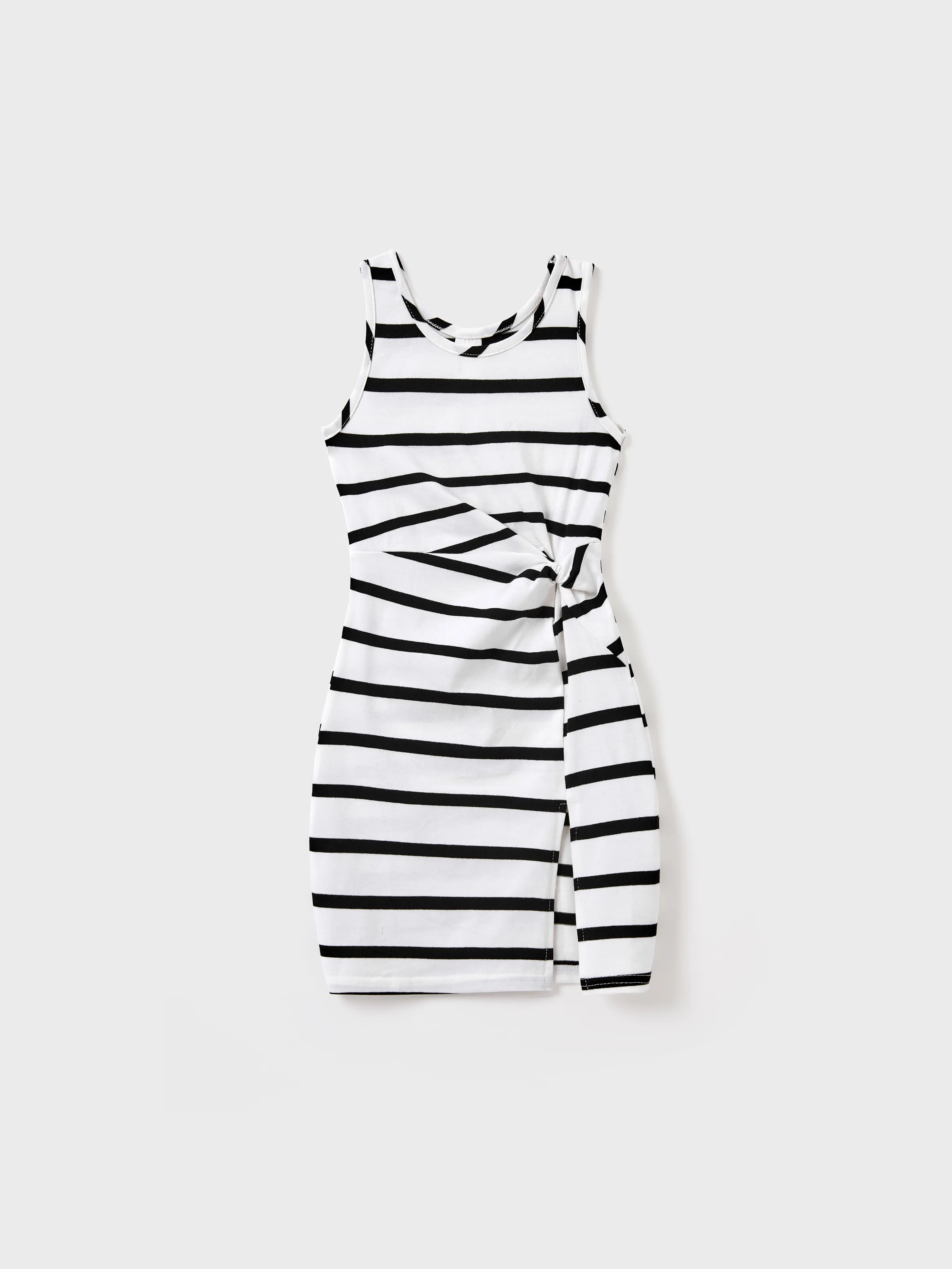 Toddler/Kid Girl Cotton Black and White Stripe Strap Bodycon Dress  Black+White