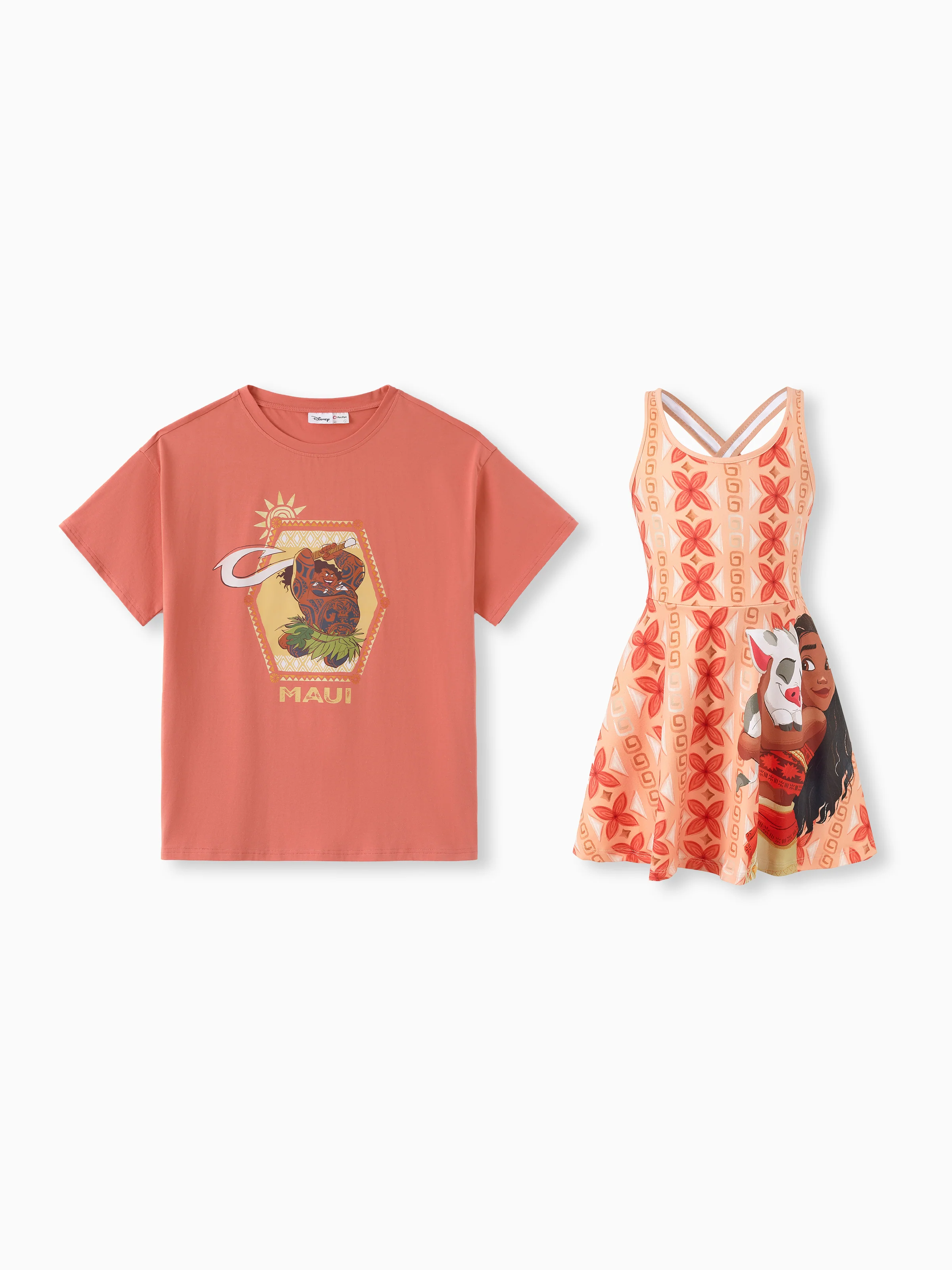Disney Princess Daddy & Daughter Moana Sporty Dress with Built-in Shorts & Pockets/ Cotton Top Orange