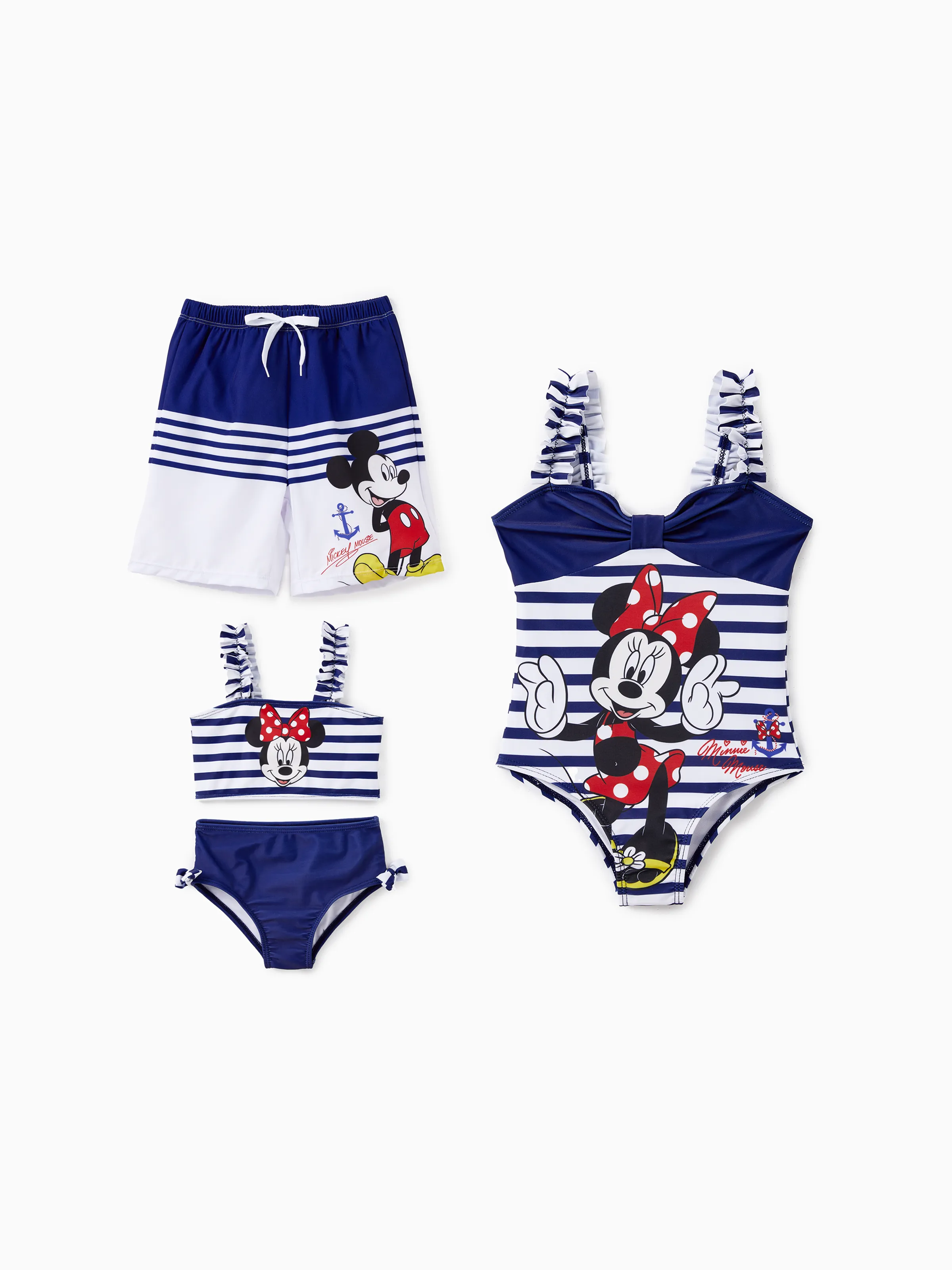 Toddler Girl Disney Mickey and Friends Sibling Set Boys/Girls Character Stripped Swimsuit Dark Blue