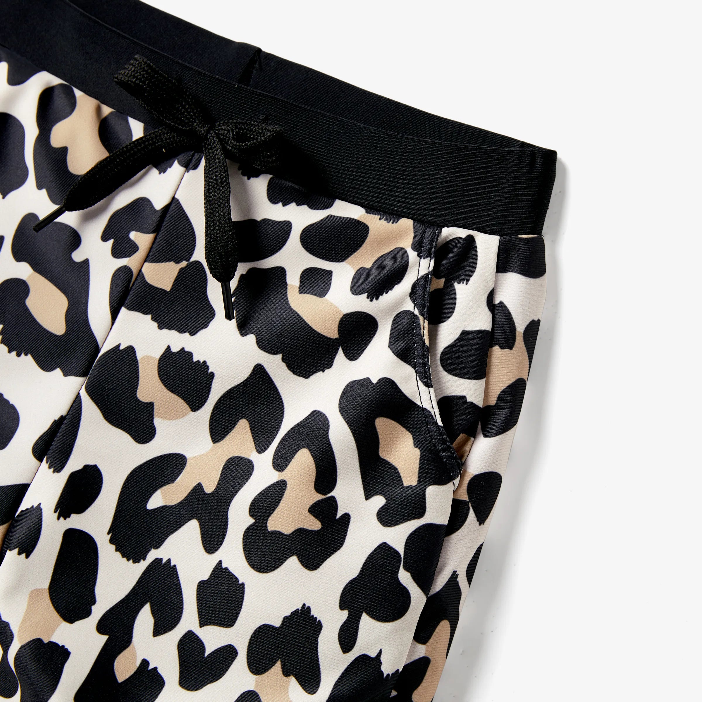 Daddy & Son Leopard Pattern Drawstring Swim Trunks Black