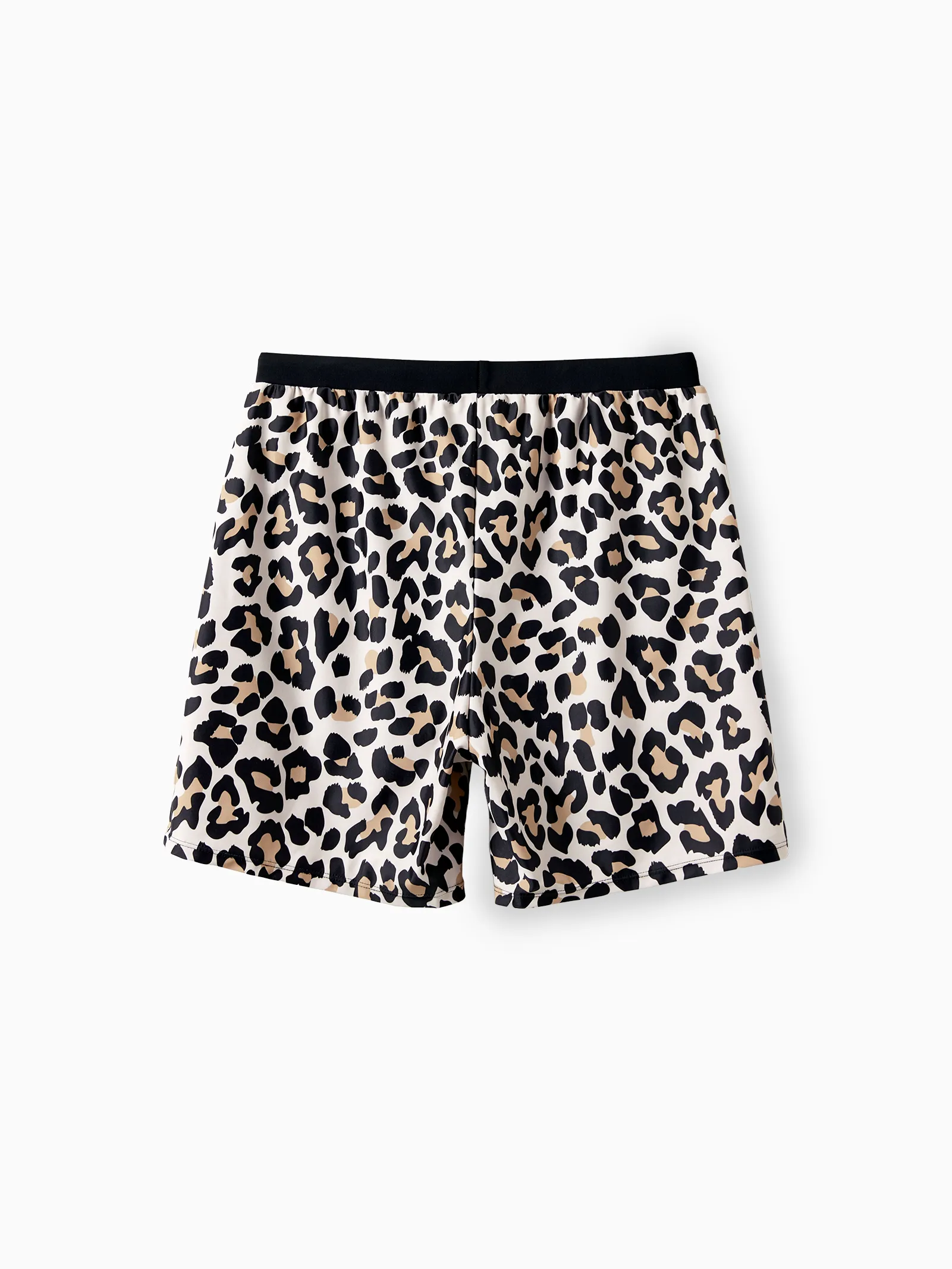 Daddy & Son Leopard Pattern Drawstring Swim Trunks Black