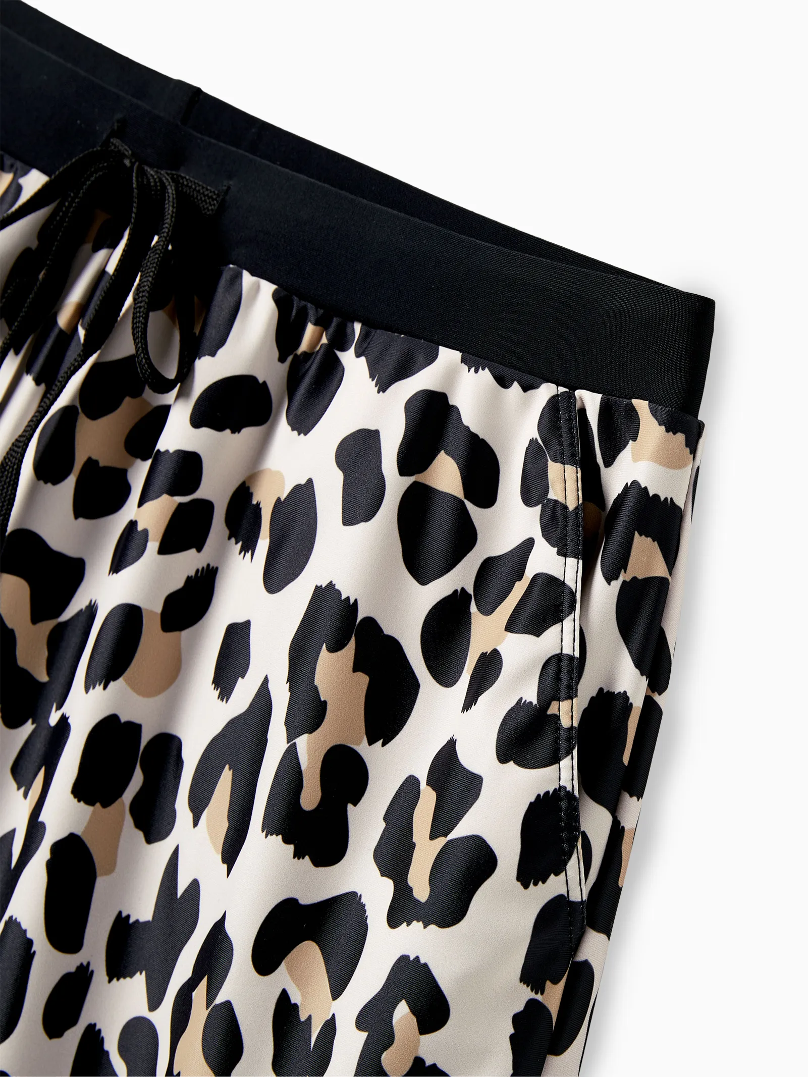 Daddy & Son Leopard Pattern Drawstring Swim Trunks Black