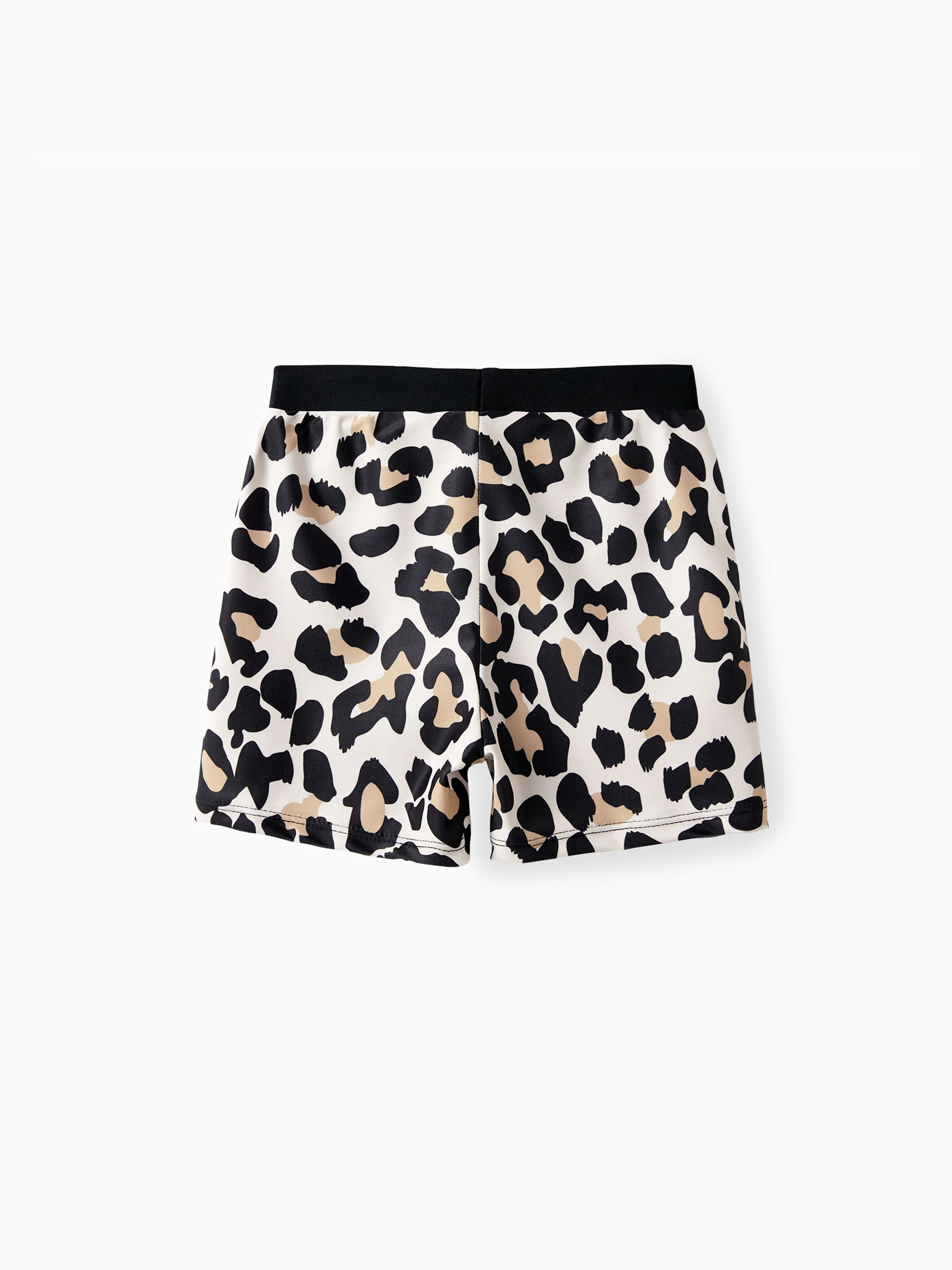 Daddy & Son Leopard Pattern Drawstring Swim Trunks Black