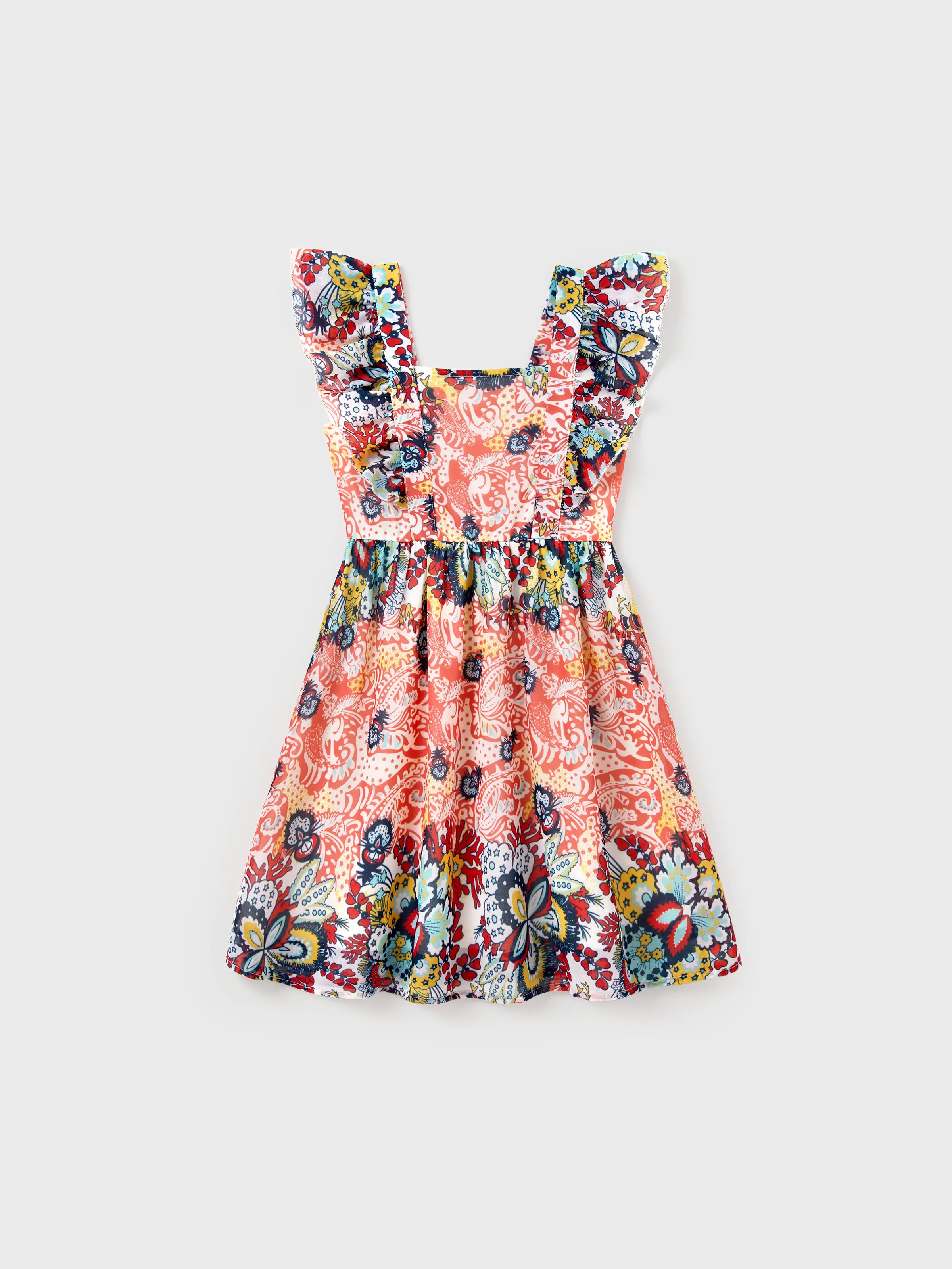 16587-toddler-kid-girl-floral-print-flutter-sleeveless-dress-orange-red-1.jpg Toddler/Kid Girl Floral Print Flutter Sleeveless Dress Orange red