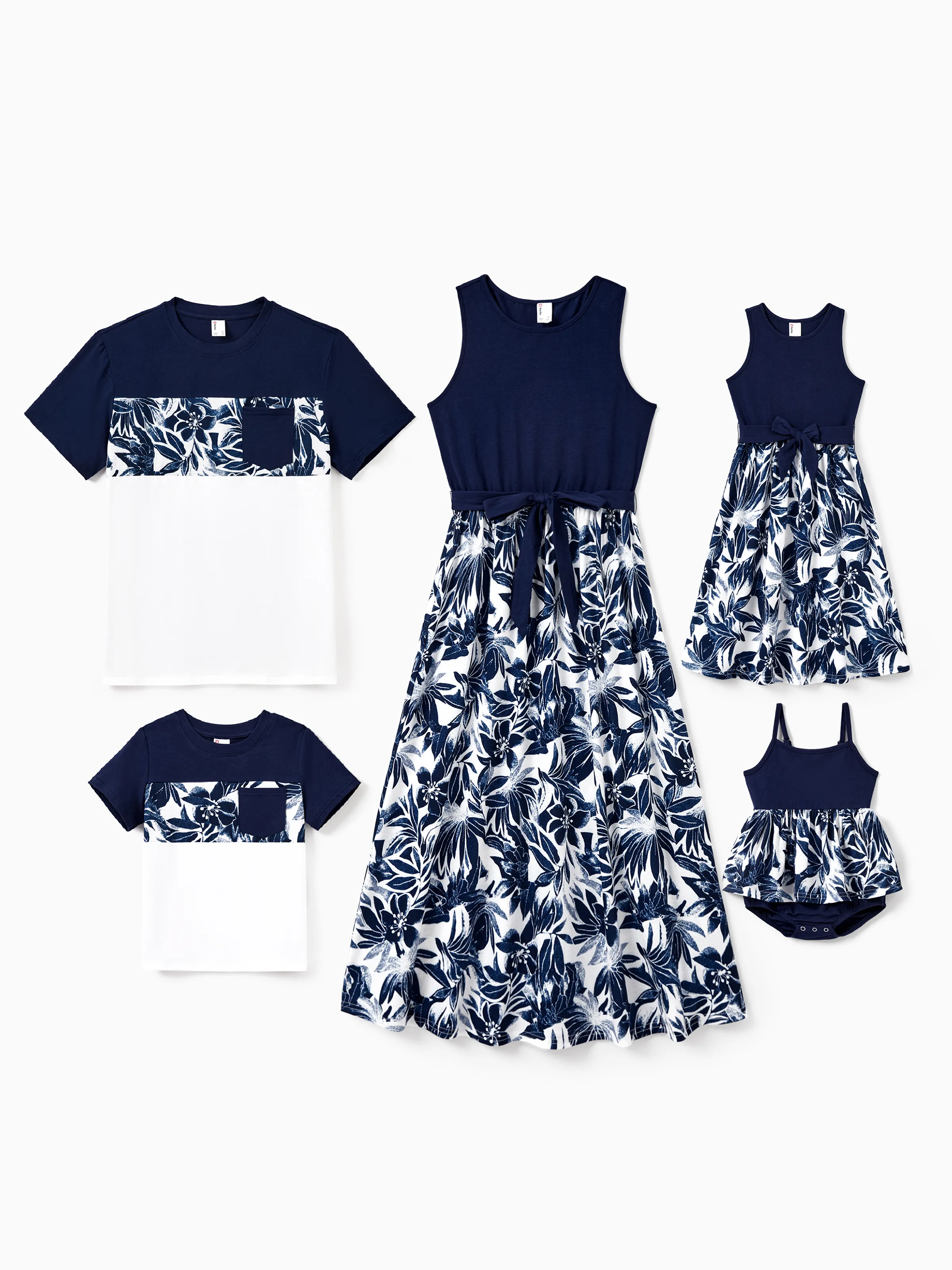 Toddler/Kid Girl Flora Print Splicing Tank Dress Deep Blue
