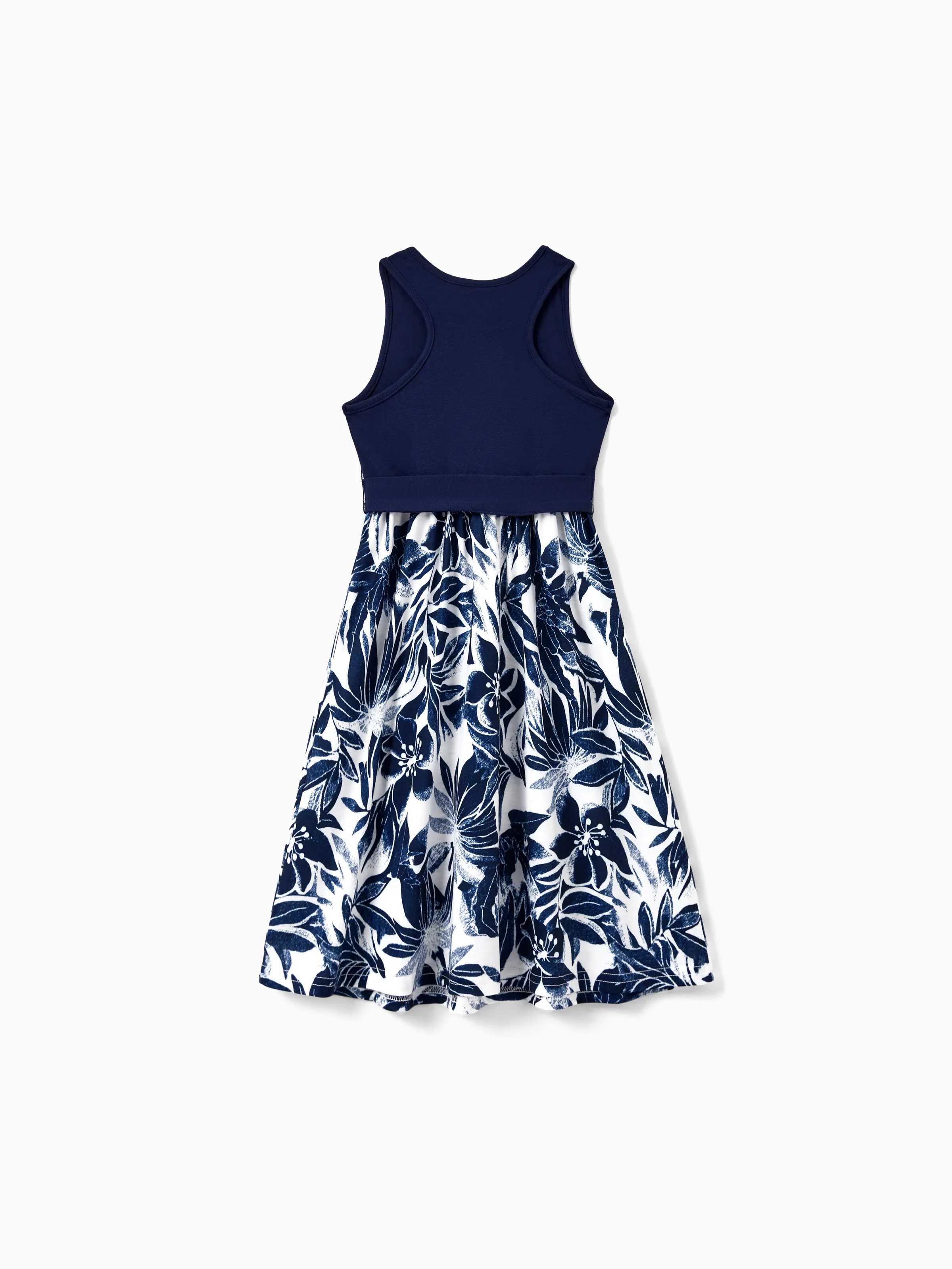 Toddler/Kid Girl Flora Print Splicing Tank Dress Deep Blue