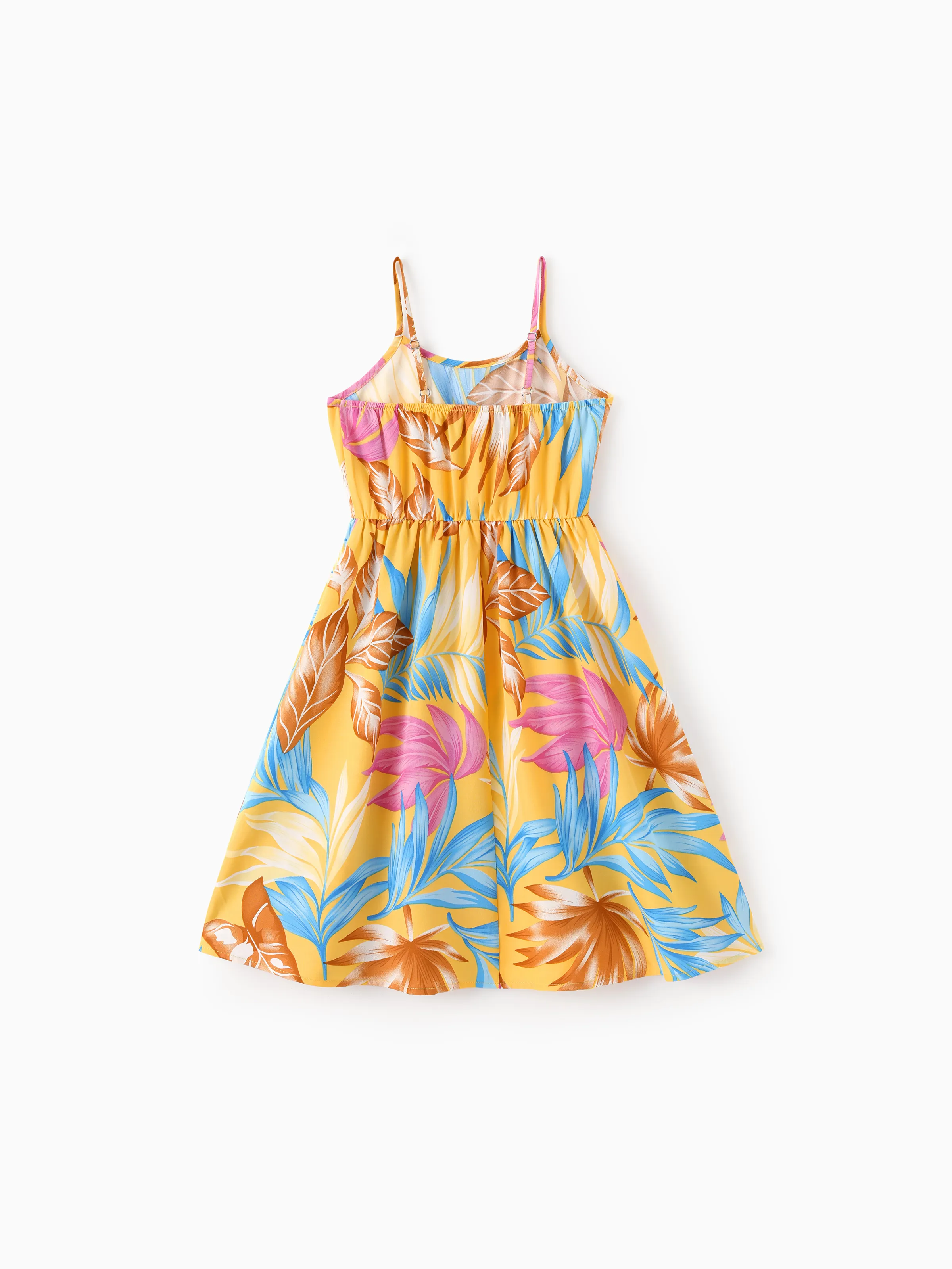 Toddler/Kid Girl Yellow Set Tropical Leaf Print Strap Dress  Yellow
