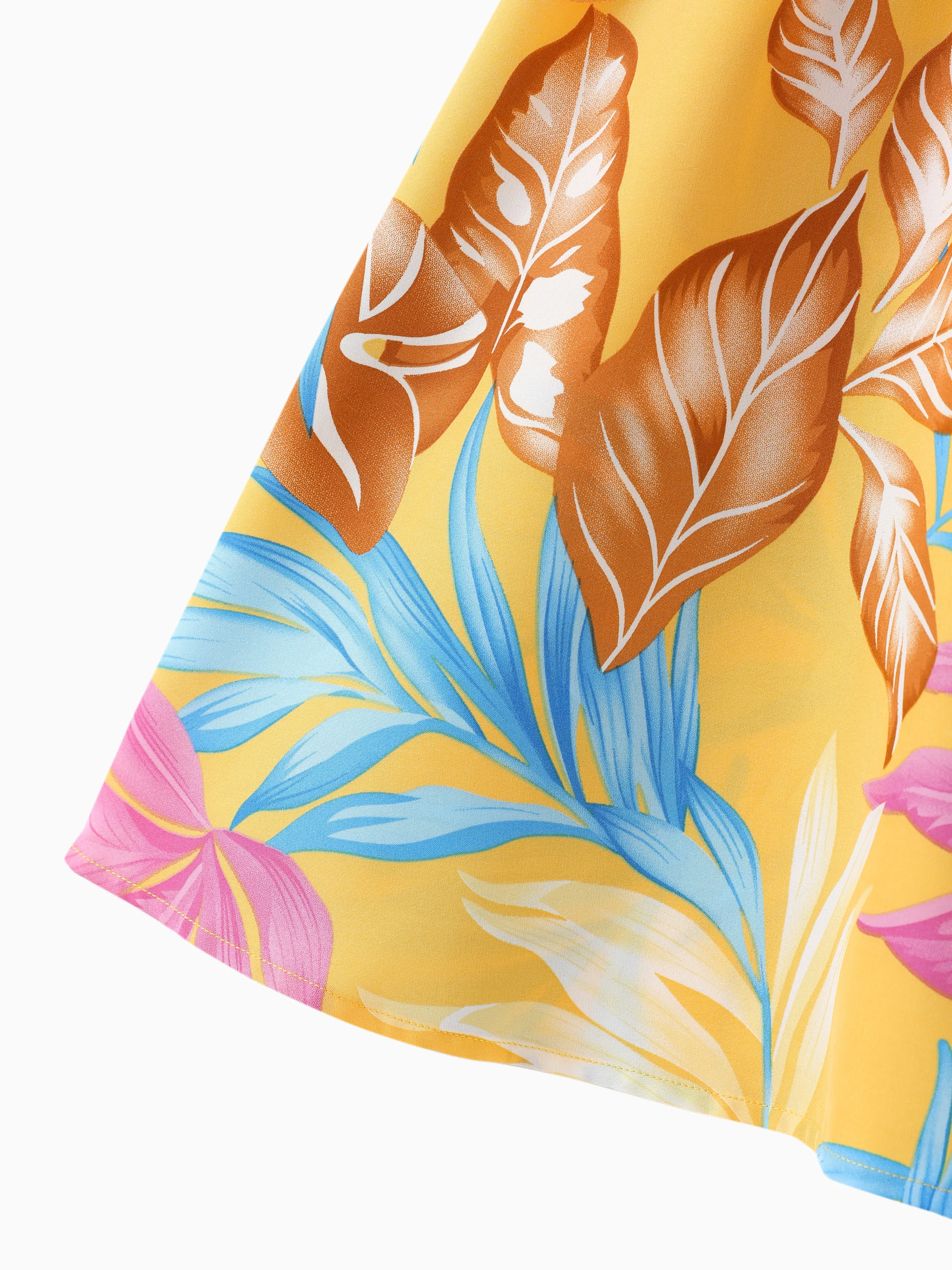 Toddler/Kid Girl Yellow Set Tropical Leaf Print Strap Dress  Yellow