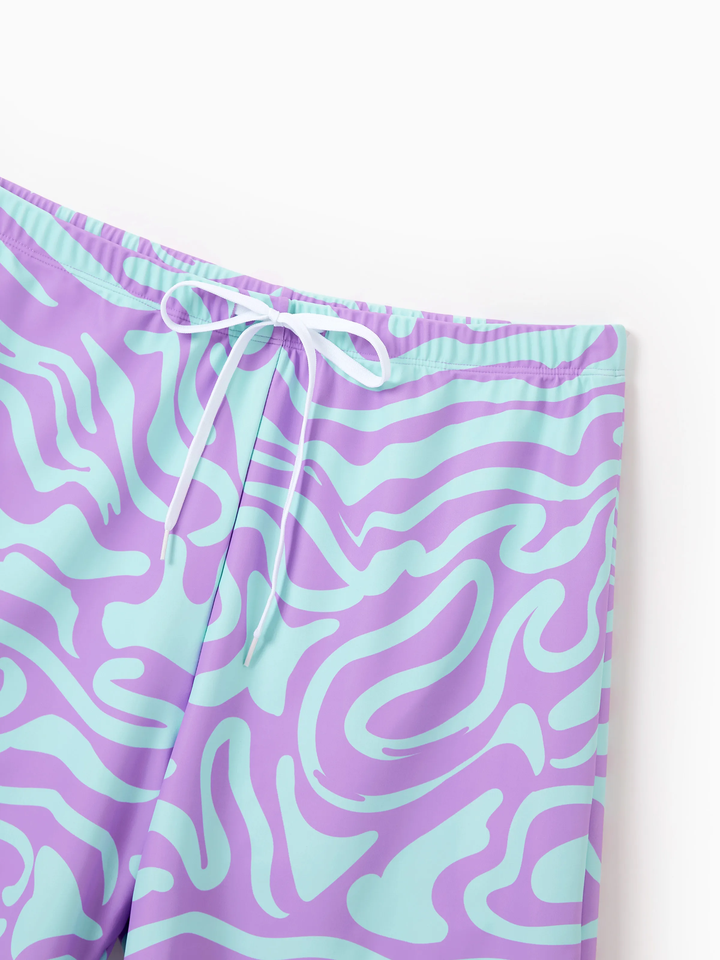 Daddy & Son Trendy Purple & Blue Wave Print Swim Trunks Purple