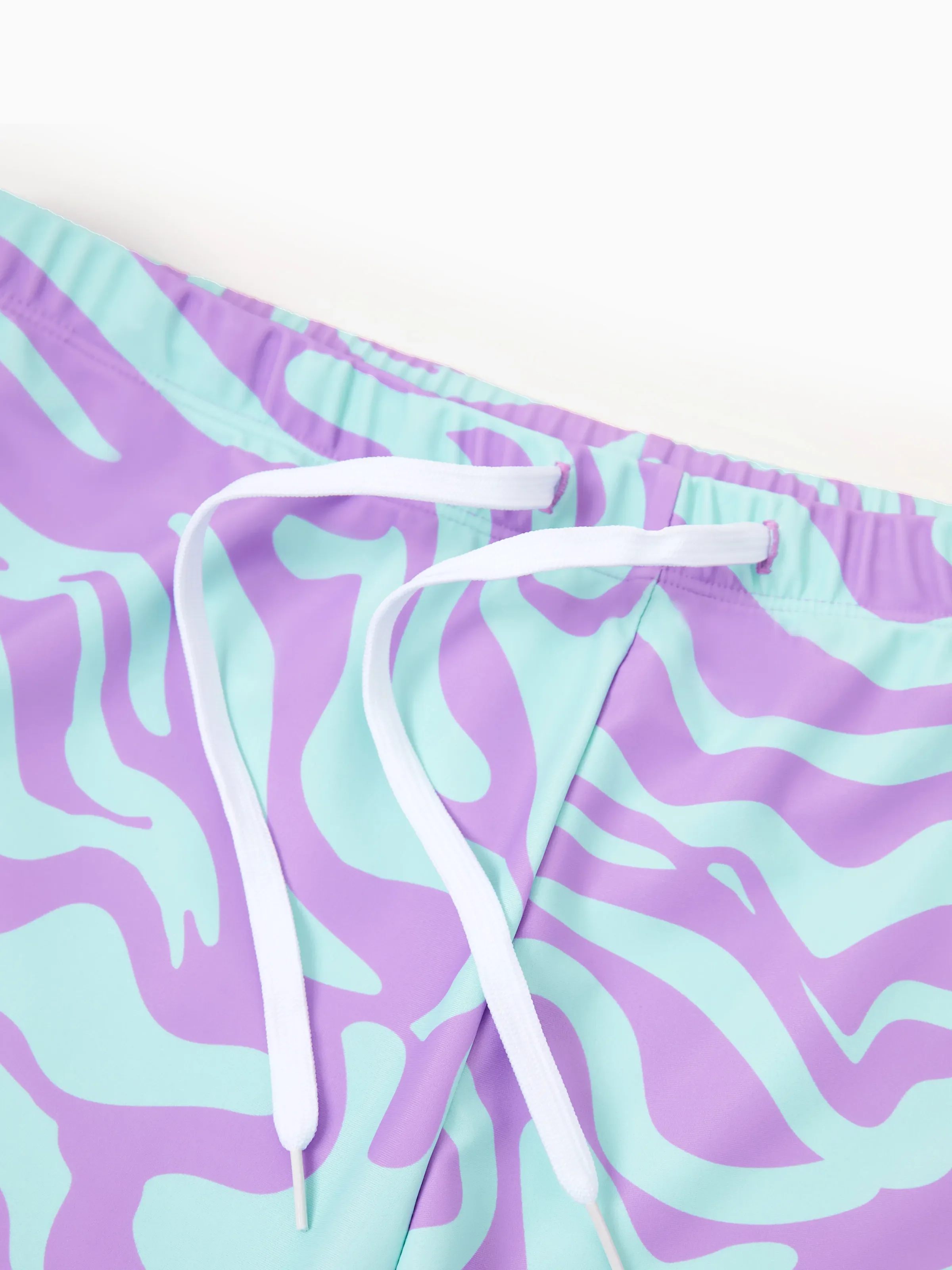Daddy & Son Trendy Purple & Blue Wave Print Swim Trunks Purple