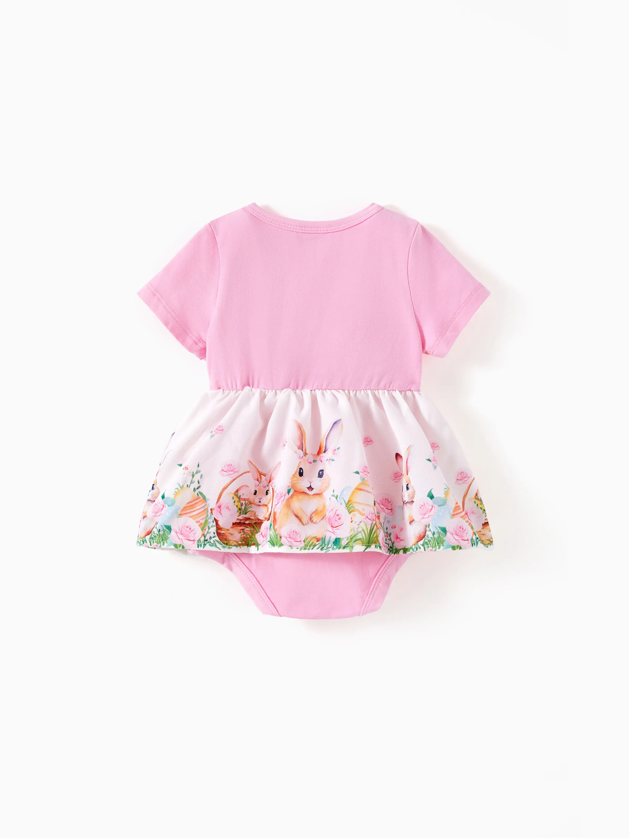 Baby Girl Childlike Animal Print Embroidered Romper Pink
