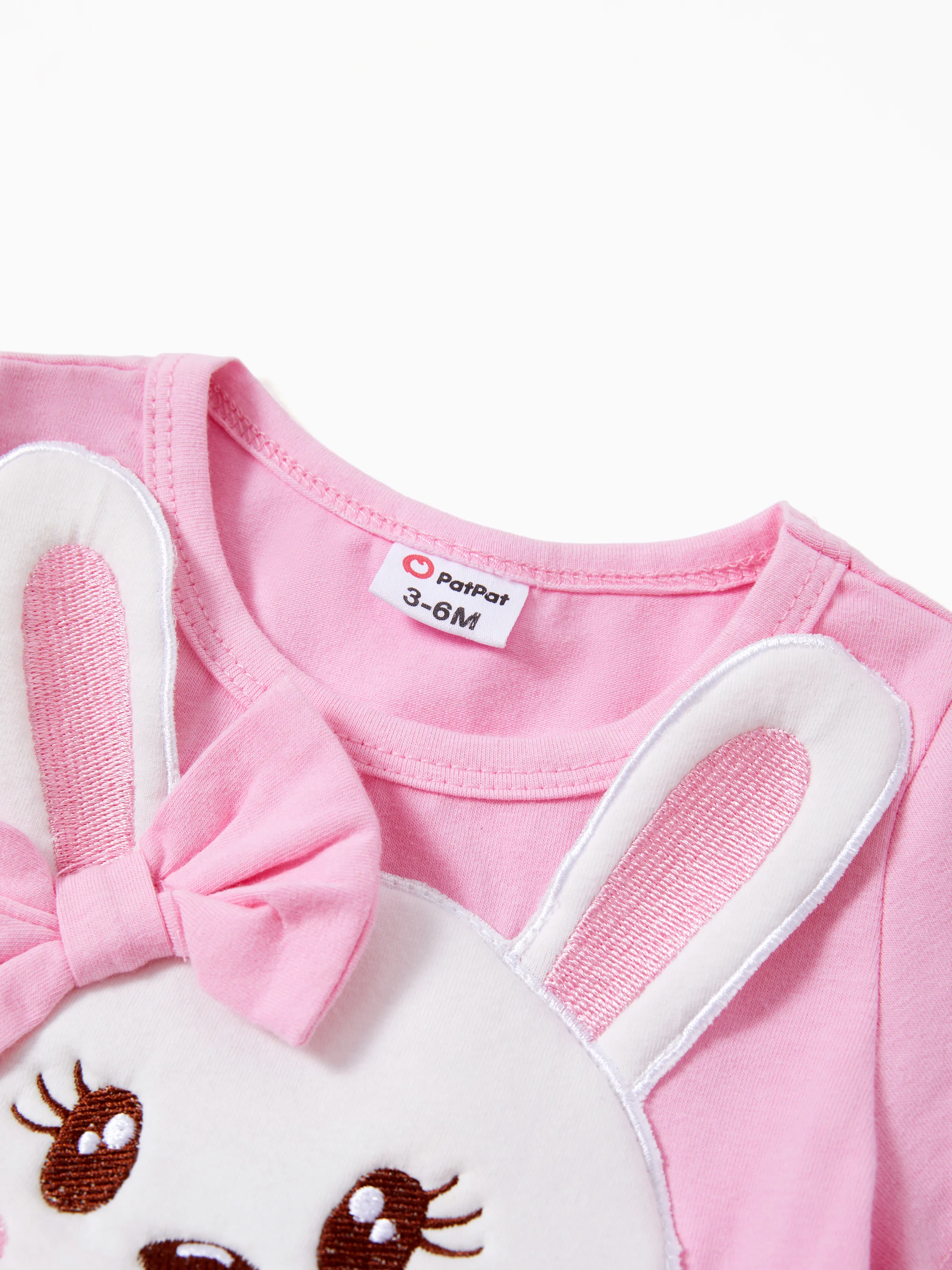 Baby Girl Childlike Animal Print Embroidered Romper Pink