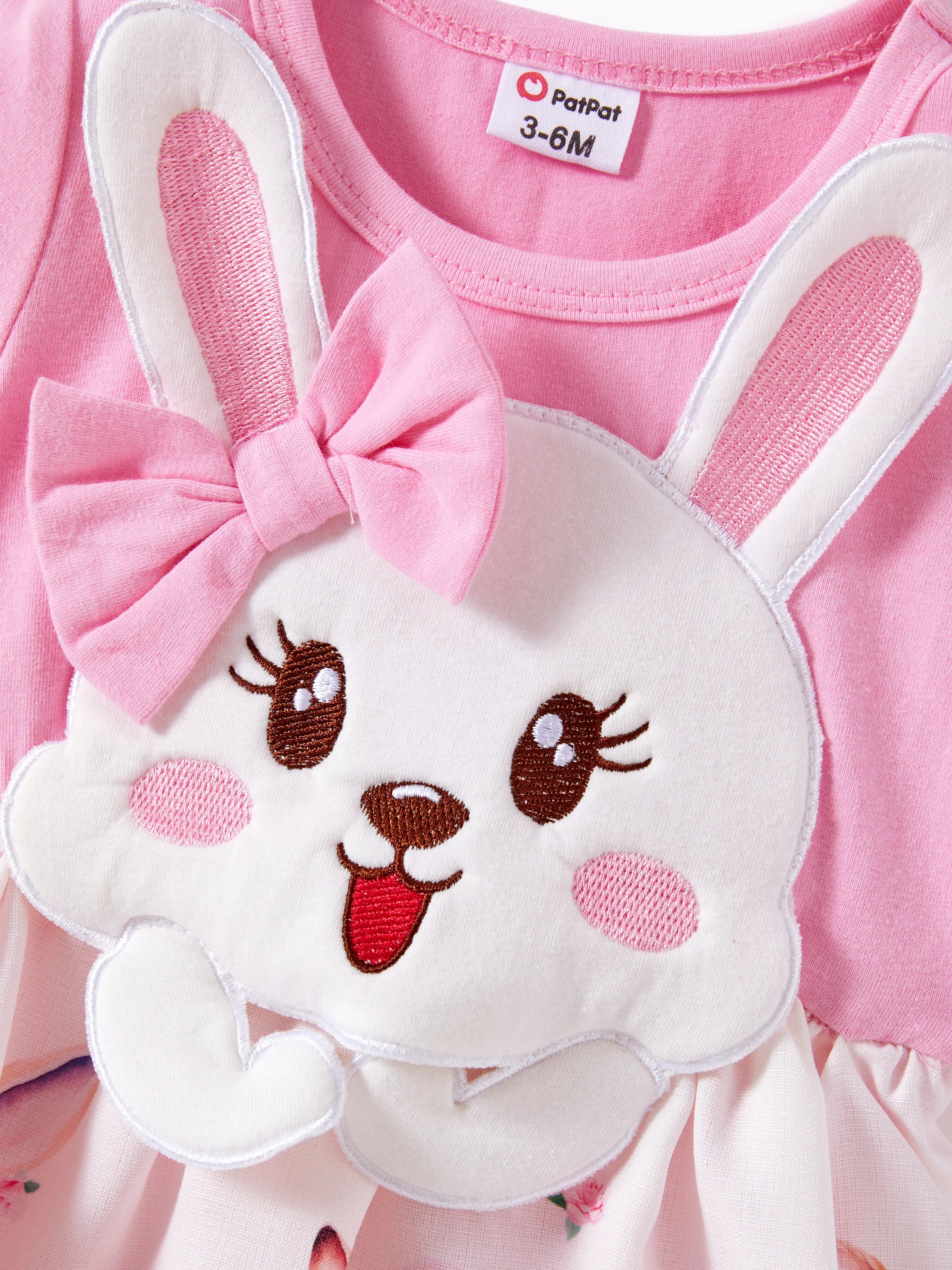 Baby Girl Childlike Animal Print Embroidered Romper Pink