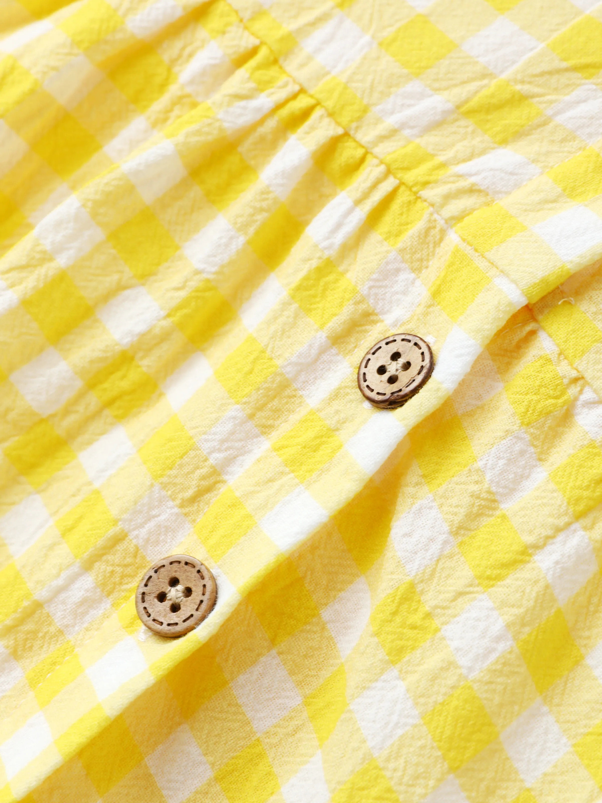 1pc Baby Girl Plaid&Lemon&Fruit Sweet Dress Pale Yellow