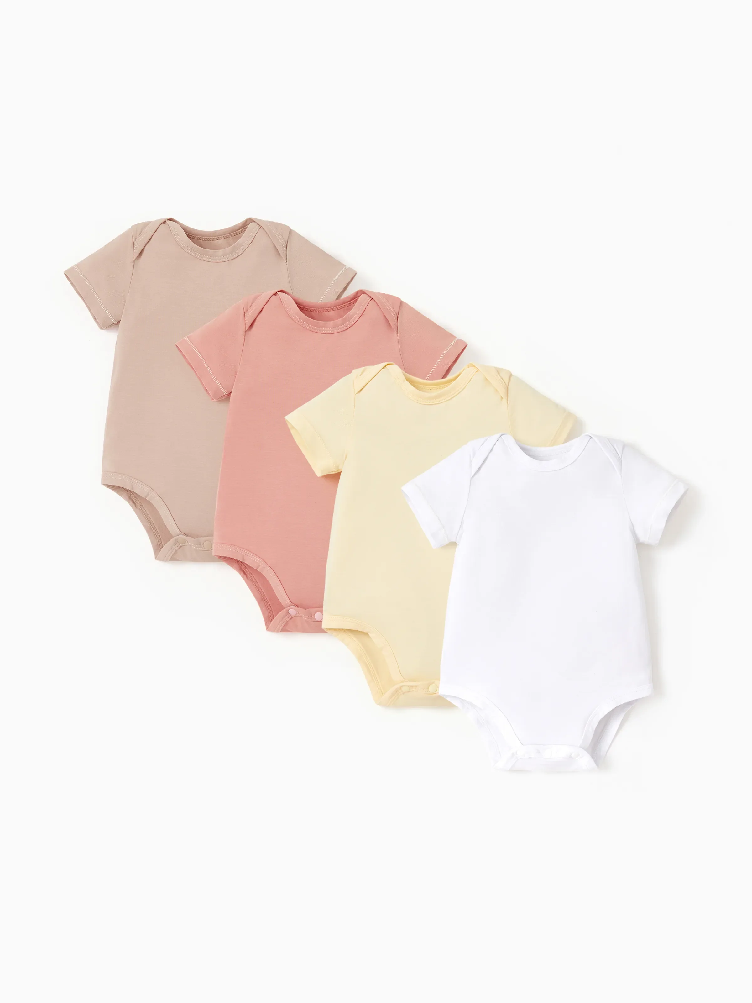 Baby Boy/Girl 4-Piece Modal Solid Color Rompers Set Pale Yellow