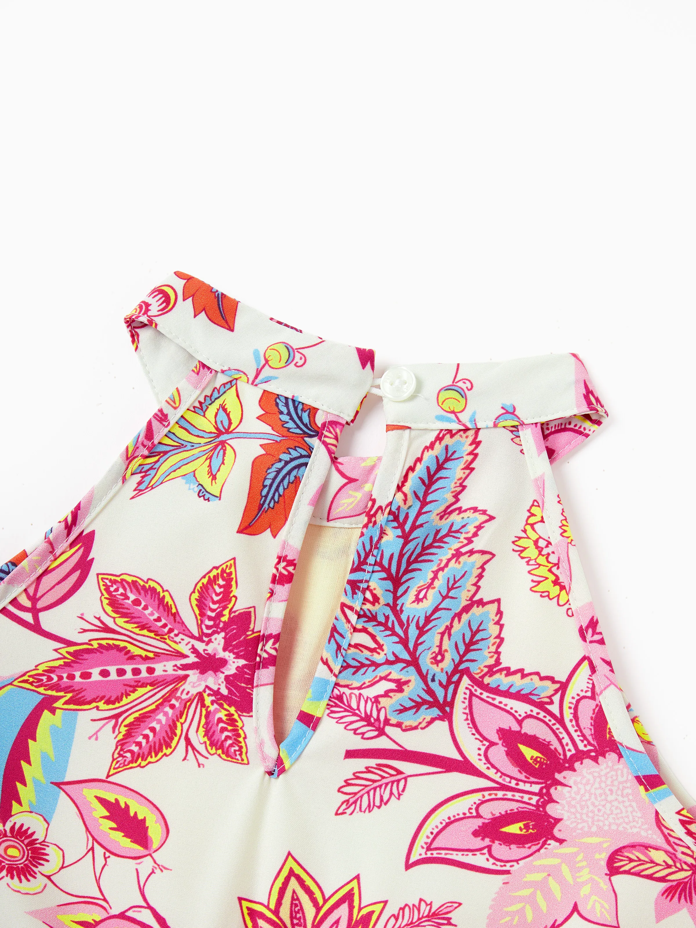 Toddler/Kid Girl Tropical Flora Print Halter Belted Dress for Summer Vacation Beige