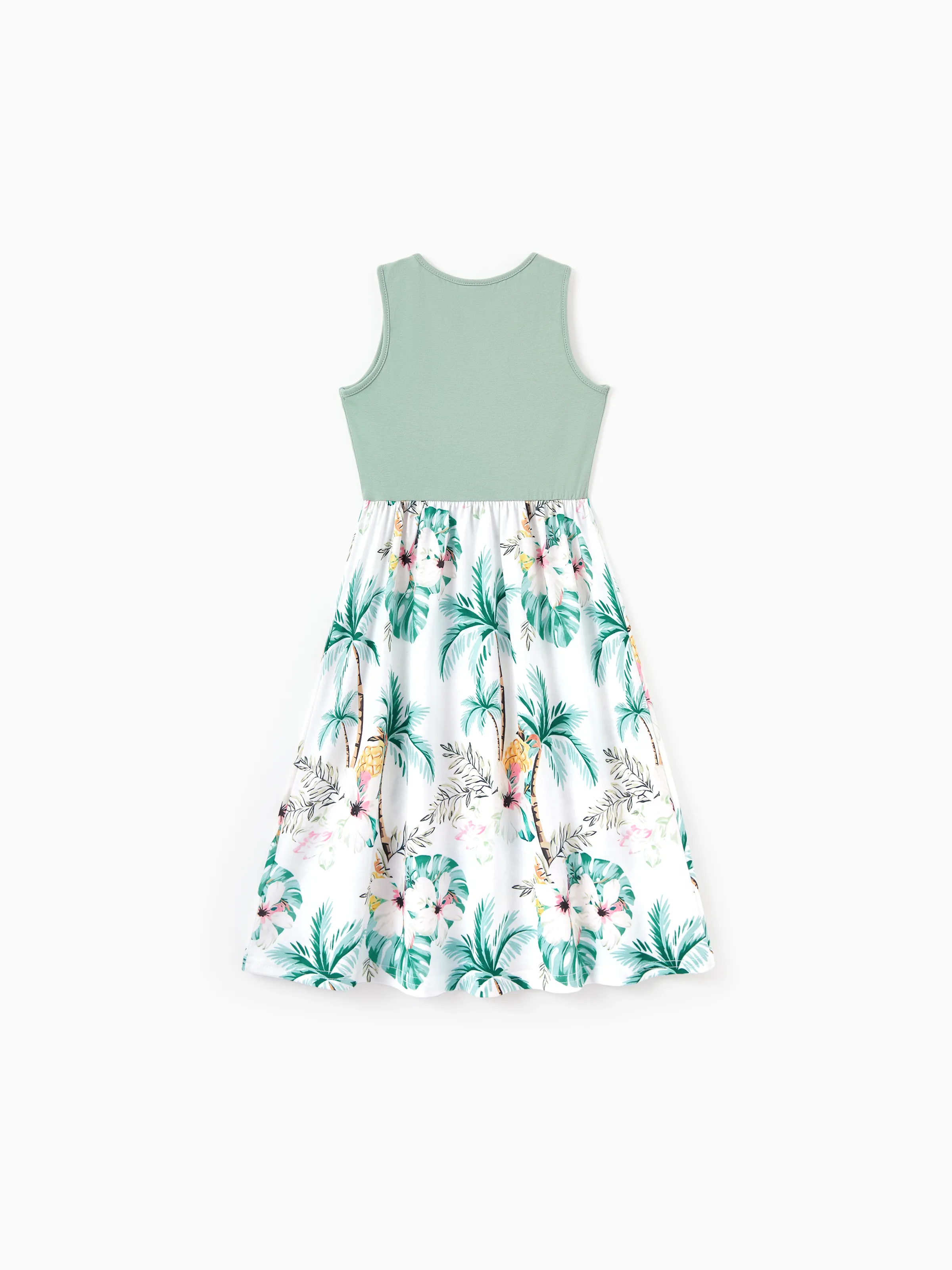 Toddler/Kid Girl Tropical Print Tank Bowknot Dress Green