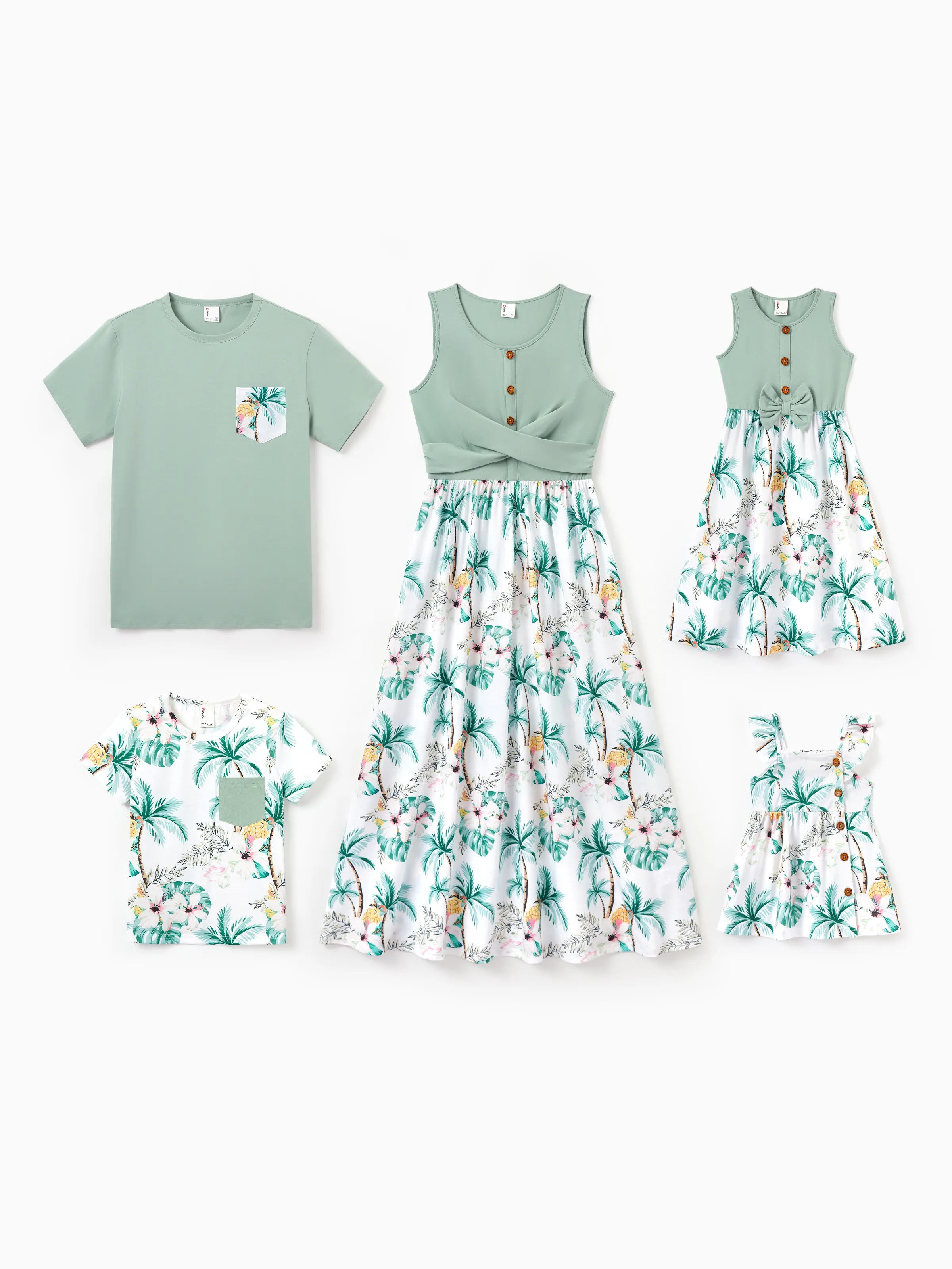 Toddler/Kid Girl Tropical Print Tank Bowknot Dress Green