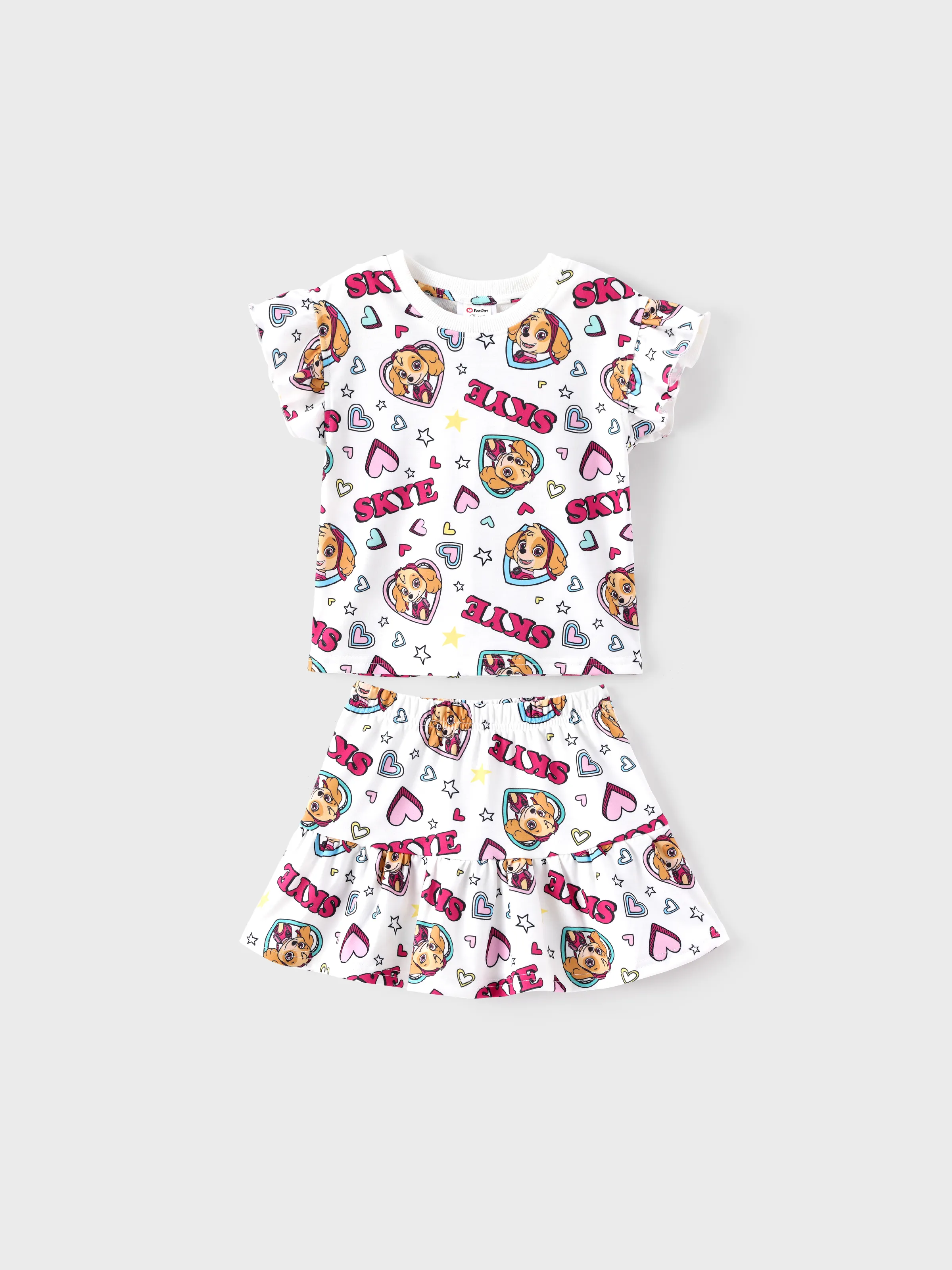 PAW Patrol Toddler Girl 2pcs Skye Ruffled Allover Print Top and Skirt Set  White