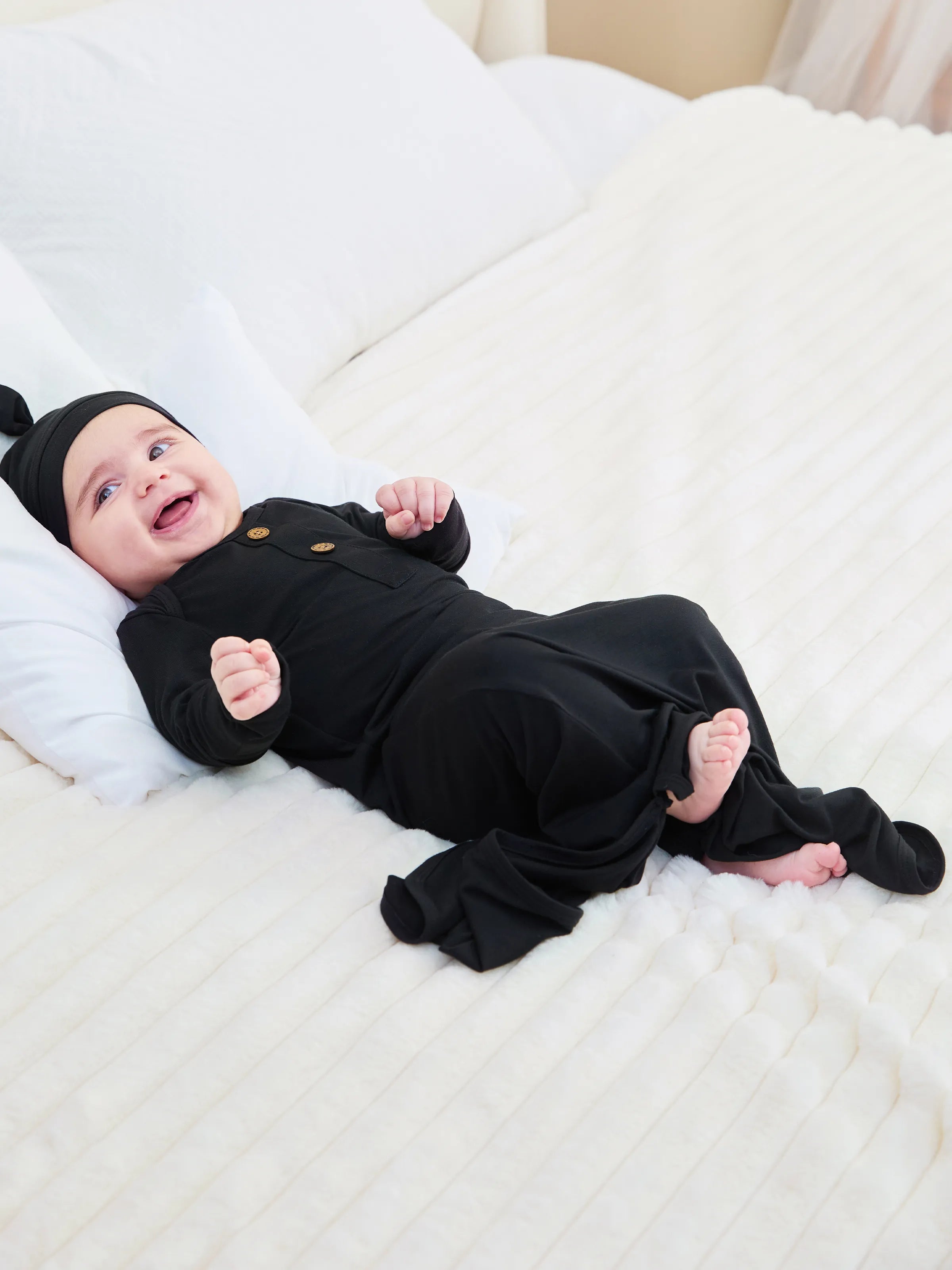 Bamboo Baby Boy/Girl Sleeping Bag Infant Gown with Hat Black