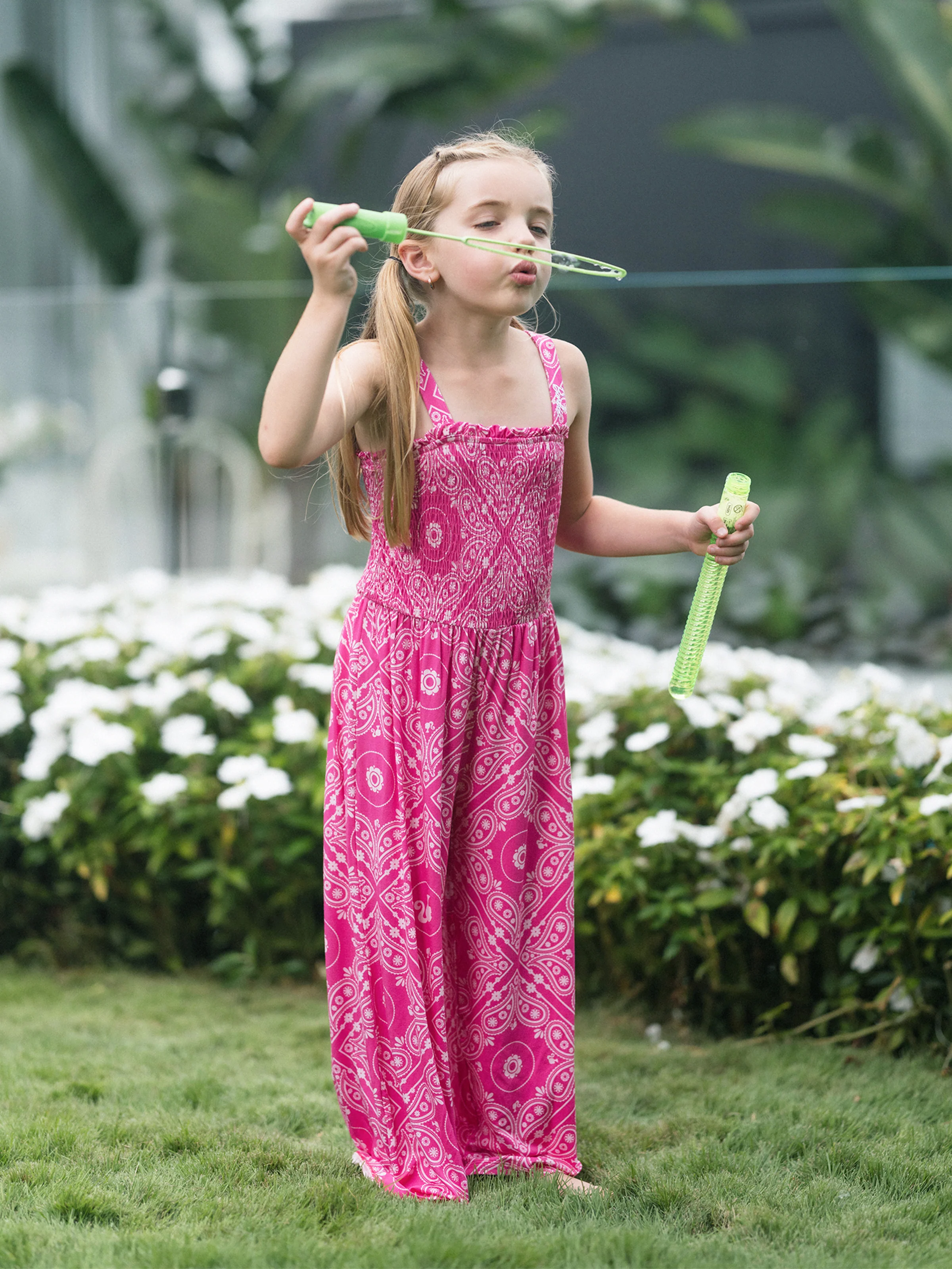 Barbie Toddler/Kid Girl Bamboo Allover Print Jumpsuit Hot Pink