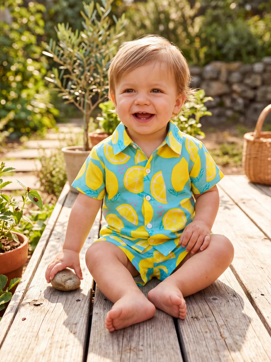 Fresh Market Baby Boy Lemon Shirt & Shorts Set Turquoise
